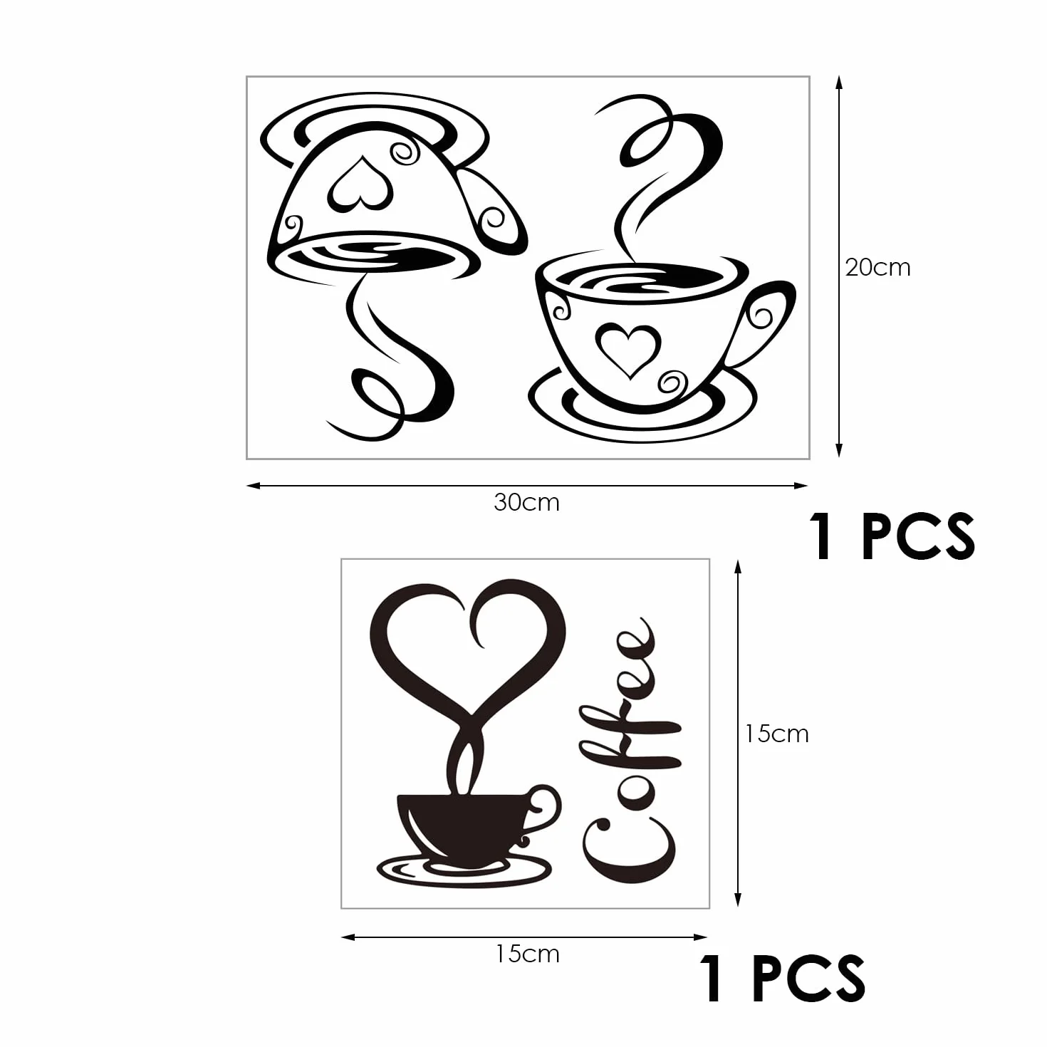 2 arkusze naklejek ściennych Kawa, naklejki ścienne, dekoracyjne naklejki DIY, naklejki ścienne do baru kuchennego, dekoracyjne naklejki do domu