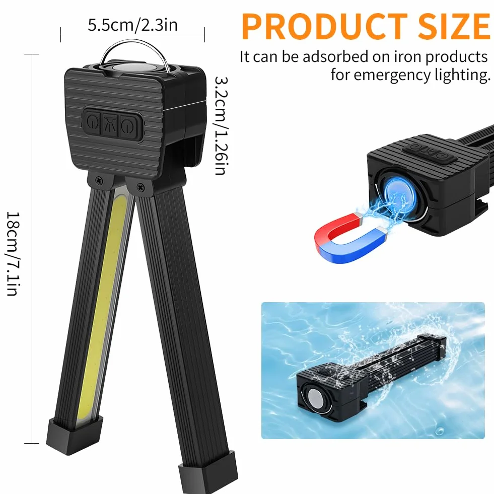flintronic Lampa do siłowni do pozowania, przenośna magnetyczna latarka LED, wodoodporna z 7. biegiem tłumienia dla siłowni do pozowania z 180-stopniowym składaniem, szybkie ładowanie USB-C, do