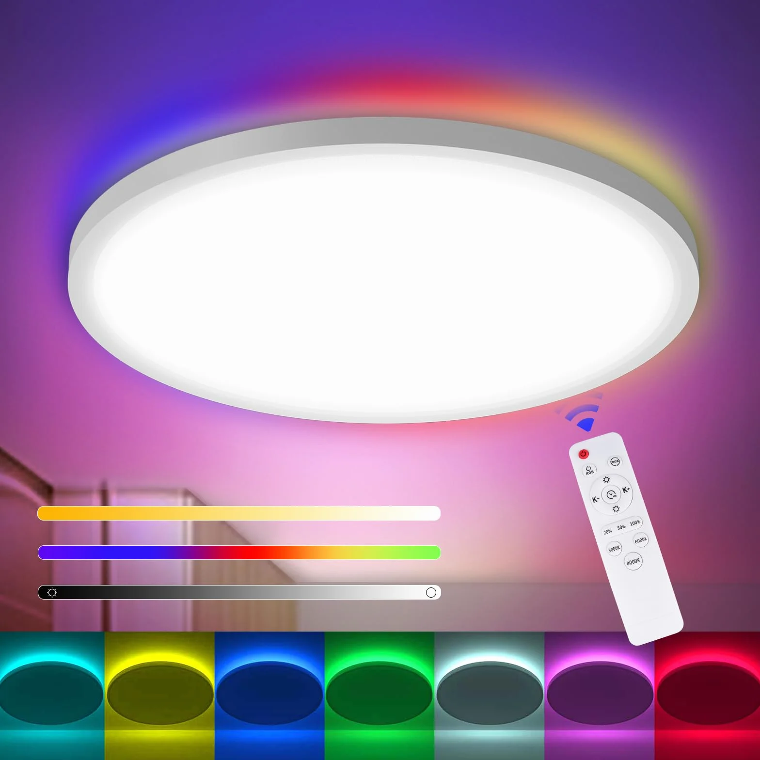 Lampa sufitowa LED 30 cm z pilotem | 24 W 3200 lm ściemnialny IP54 do łazienki | 3000-6000K Światła RGB do kuchni, przedpokoju, salonu, pokoju dziecięcego