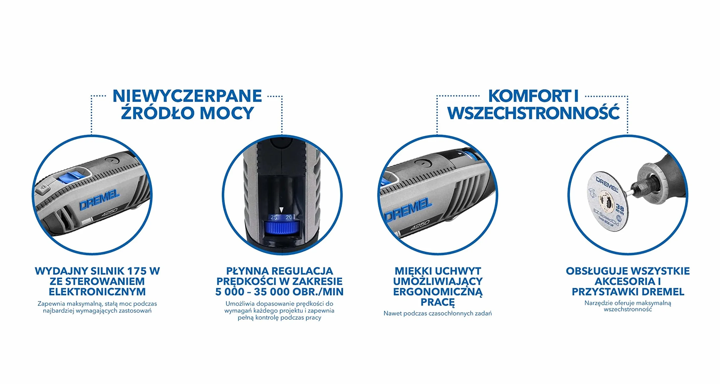 Dremel 4250 Narzędzie obrotowe 175 W – zestaw z narzędziem wielofunkcyjnym i 35 akcesoriami, silnik 175 W ze sterowaniem elektronicznym, regulacja prędkości obrotowej 5 000 – 35 000 obr./min