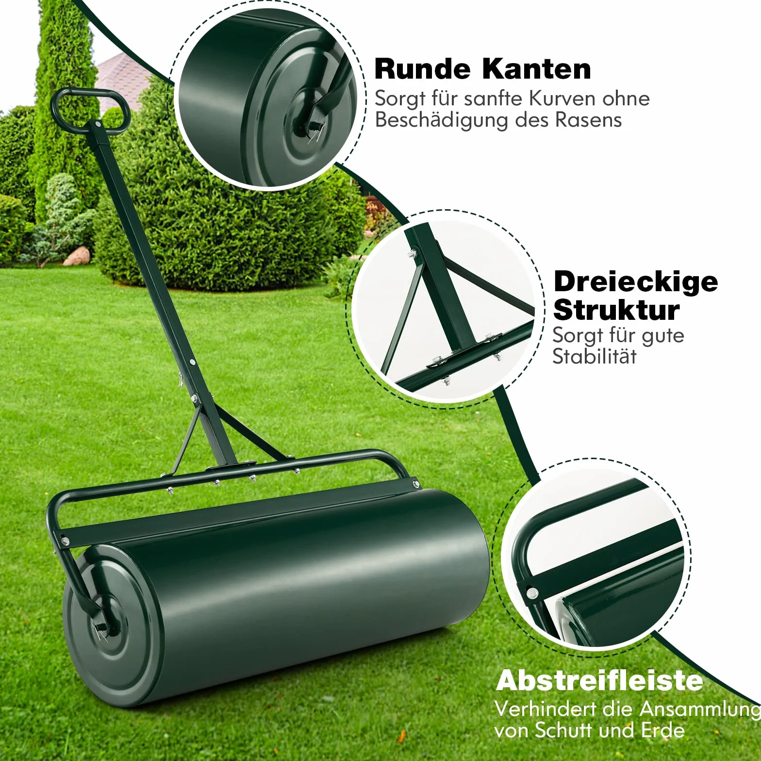 FANTASK Walec do trawy metalowy 30 cm z uchwytem 63 l napełniany wodą i piaskiem