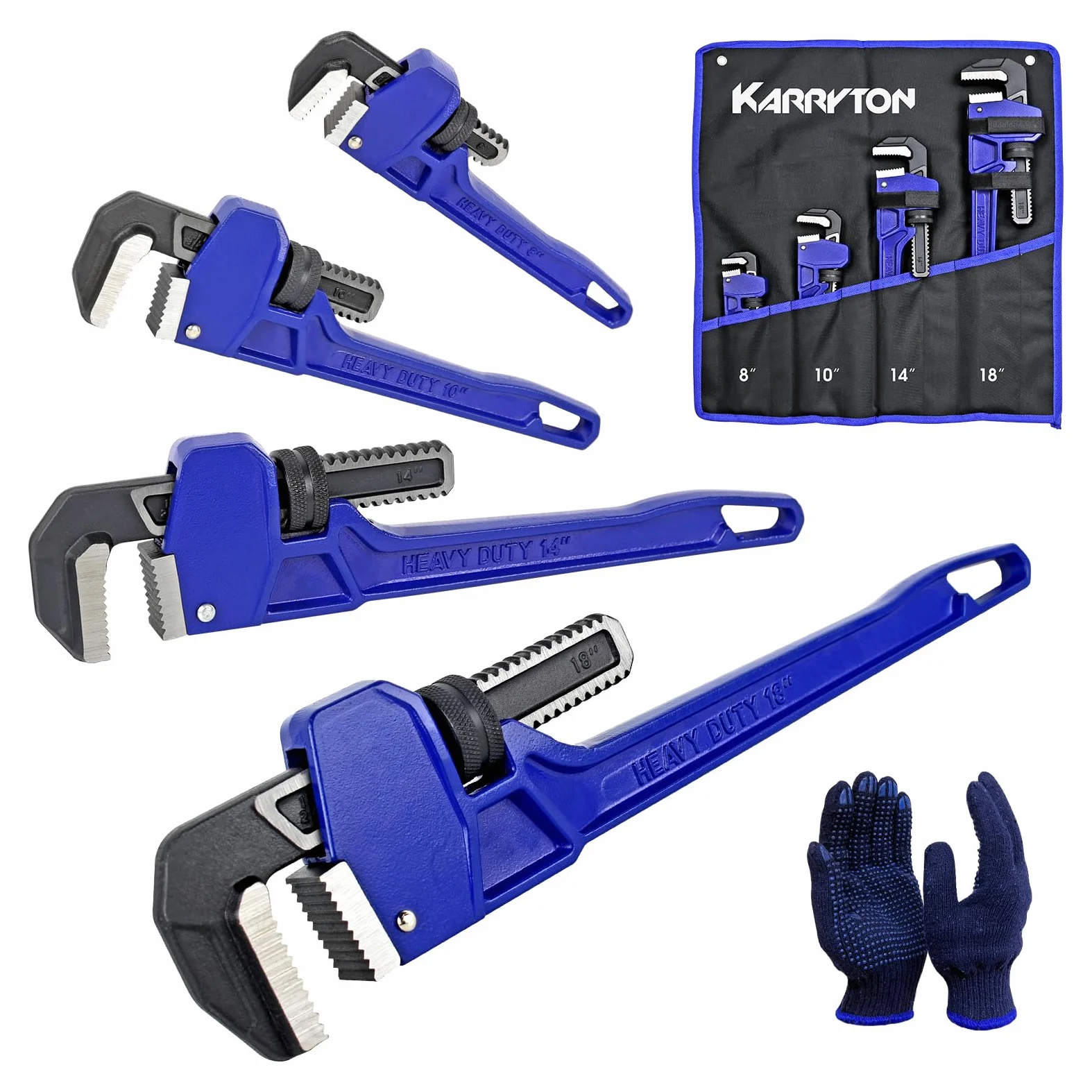 Zestaw kluczy do rur 20 cm 25 cm 35 cm 45 cm (4 sztuki), regulowana szczęka ze stali węglowej z żeliwną prostą rączką klucz hydrauliczny, idealne narzędzie hydrauliczne o dużej wytrzymałości