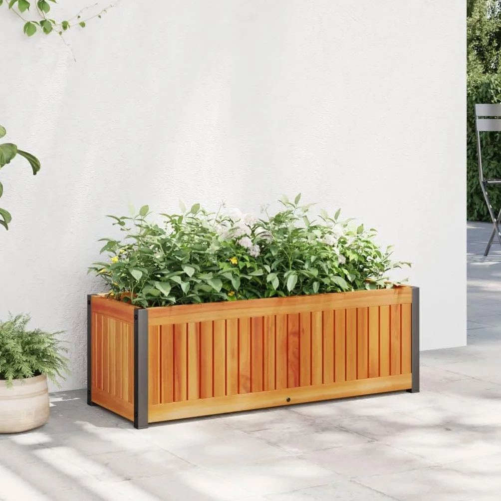 vidaXL Donica ogrodowa, 80x30x27,5 cm, lite drewno akacjowe i stal