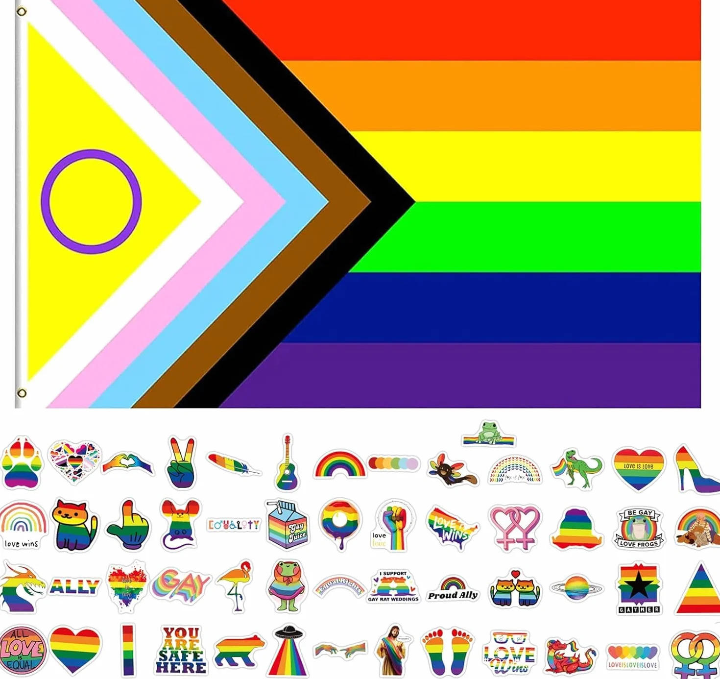MOGADEE Zestaw flag Pride LGBTQ 150 x 90 cm z naklejkami