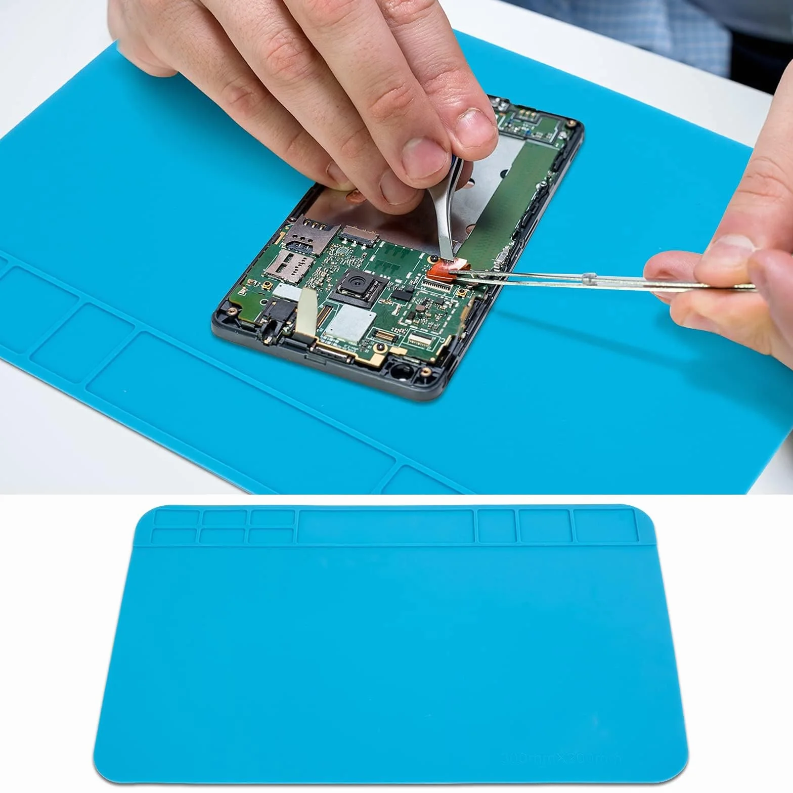 WUGU Silikonowa mata lutownicza 500°C, odporna na wysokie temperatury, 30 x 20 cm, magnetyczna i antystatyczna, idealna do naprawy elektroniki, smartfonów, zegarków i pistoletów lutowniczych, mata