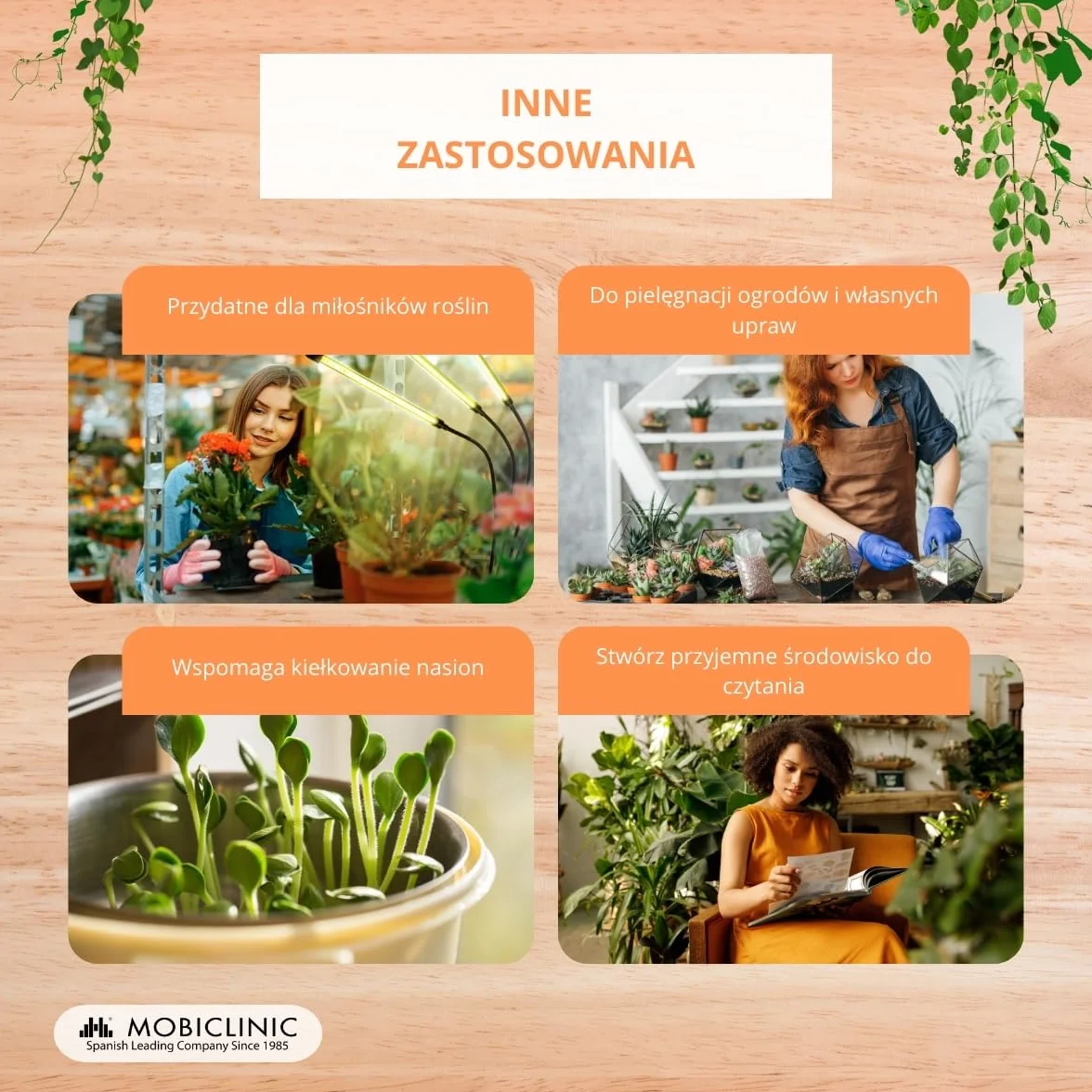 Mobiclinic Lampa Roślinna LED Growflex X3 60W Pełne Spektrum 6000K 10 Poziomów Jasności Obrót 360°