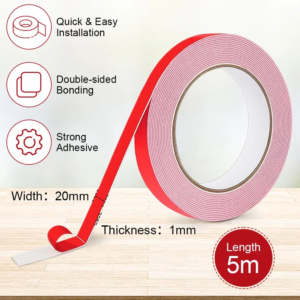 Ainiv Dwustronna taśma klejąca, grubość 1 mm, taśma montażowa (5 m x 20 mm), wodoszczelna taśma montażowa, taśma klejąca do lustra, dwustronna taśma klejąca 3M, bardzo mocna, taśma piankowa do