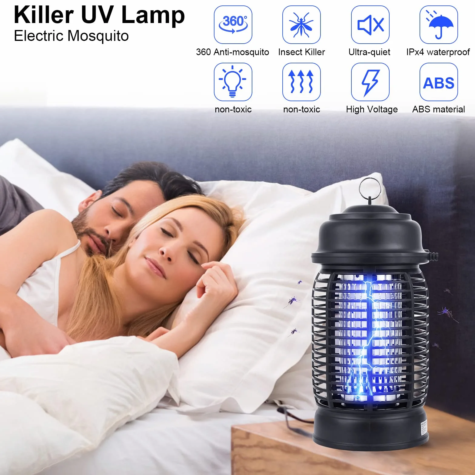 Elektryczna pułapka na owady 15 W GuKKK Mosquito Killer lampa UV 3000 V do użytku wewnątrz i na zewnątrz
