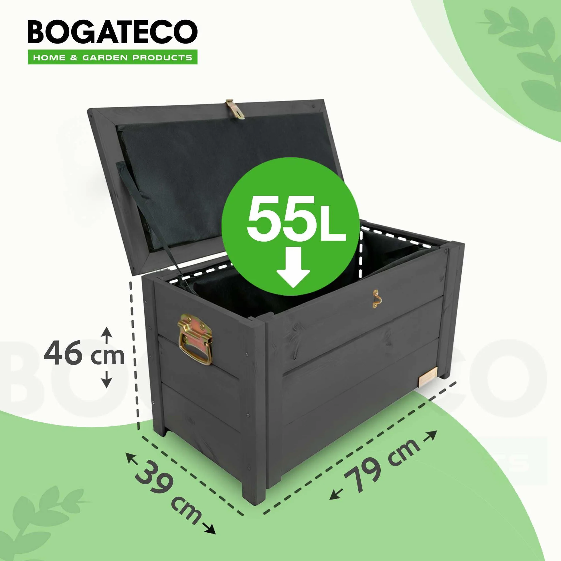 BOGATECO Skrzynka ogrodowa drewniana z pokrywą 55L 79x46x39cm