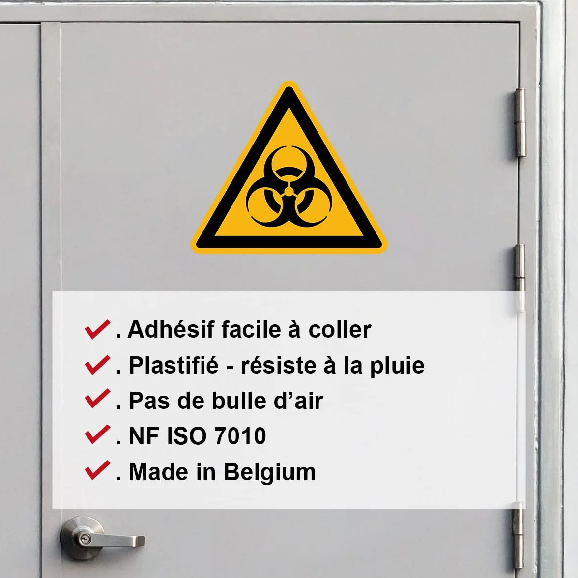 Naklejka ostrzegawcza o niebezpieczeństwie NF ISO7010 - Trójkątna naklejka sygnalizacyjna Laminowane Odporne na wodę i promieniowanie UV - Zagrożenie biologiczne - 5x5 cm