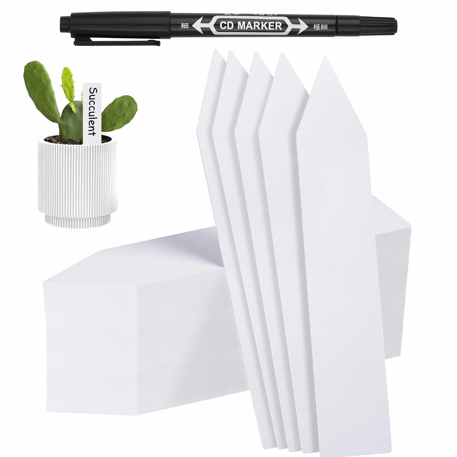 100 szt. białe plastikowe etykiety na rośliny, 10x2 cm, etykiety z nazwami roślin, wielokrotnego użytku, etykiety na rośliny do uprawy na zewnątrz, wodoodporne, etykiety ogrodowe na nasiona