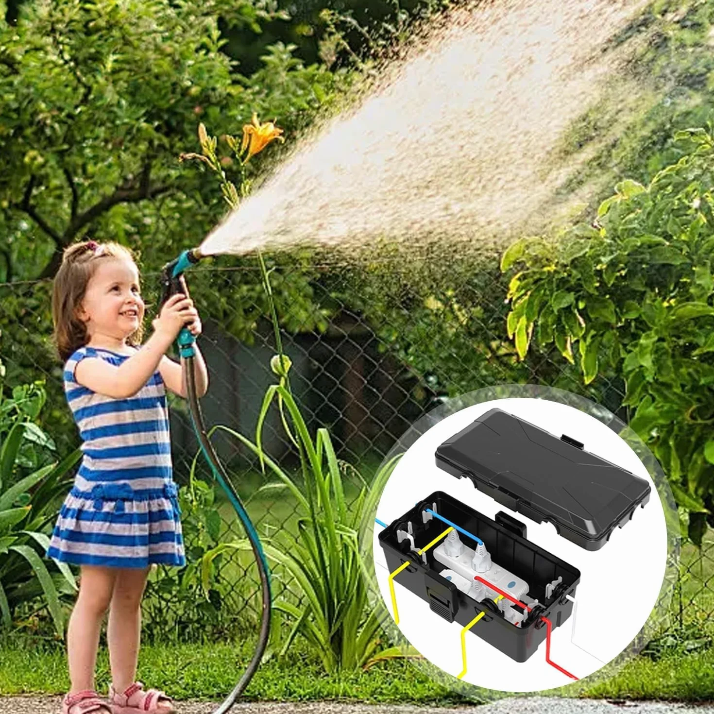 Kabelbox Schwarz Outdoor wodoszczelna, Wodoszczelna skrzynka na wtyczki, Skrzynka elektryczna do użytku zewnętrznego, Osłona na wtyczki – skrzynka na kable elektryczne, Chroni przedłużacze.