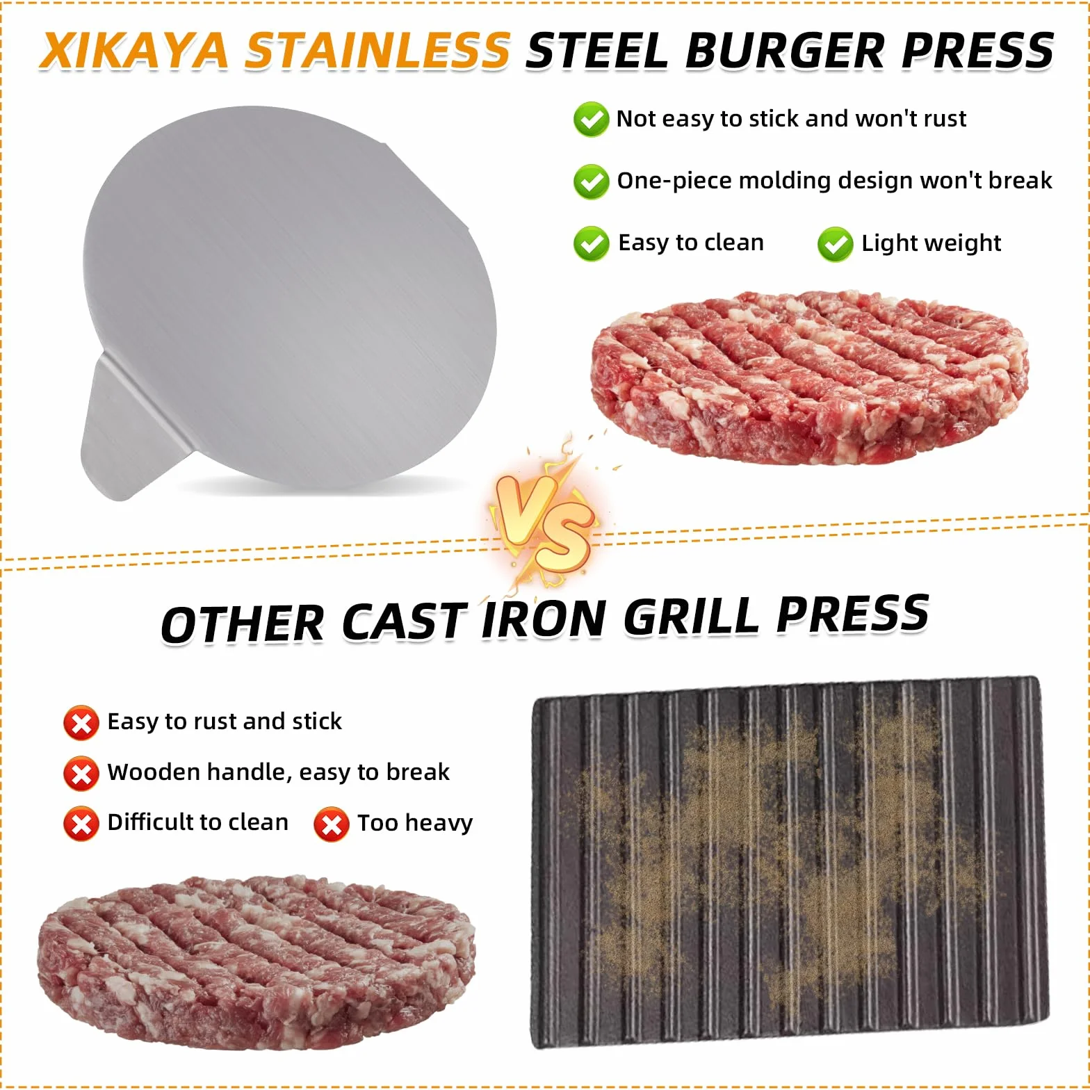 Prasa do burgerów ze stali nierdzewnej 16 cm 6,3 cala pogrubiona kruszarka