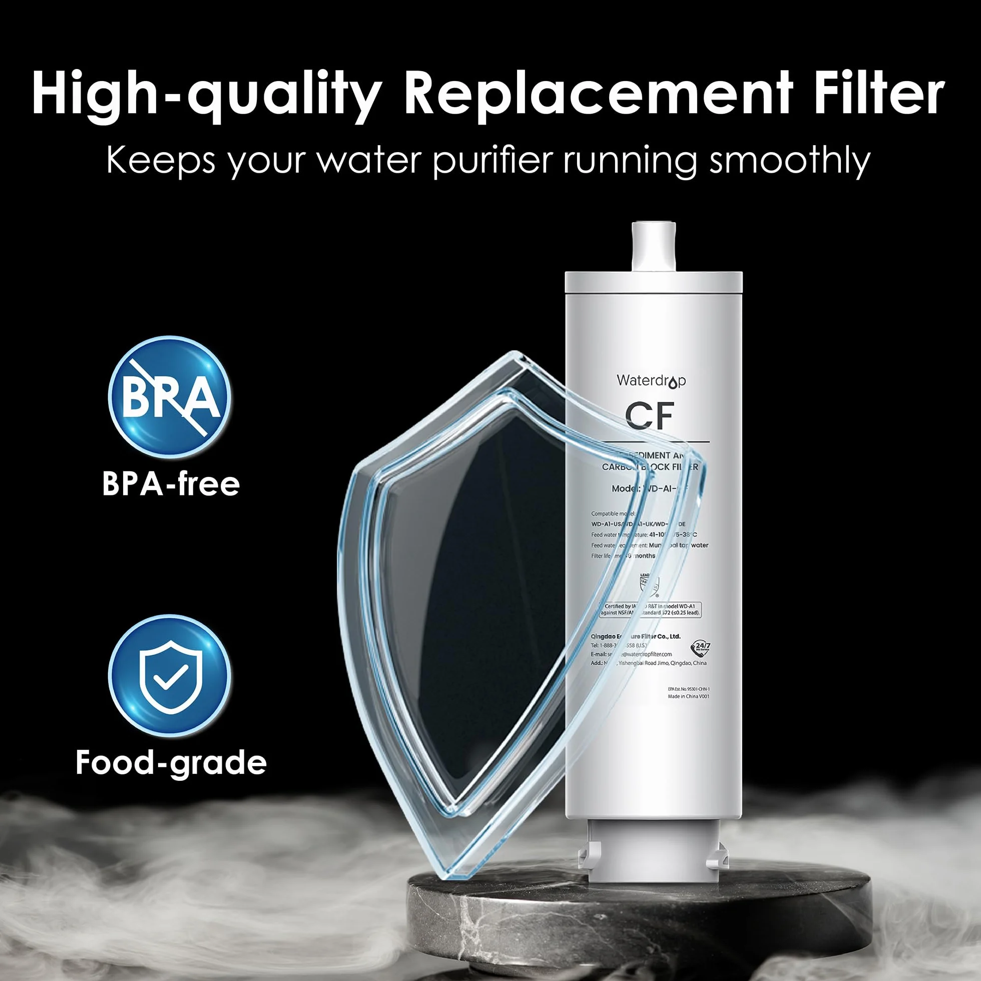 Waterdrop WD-A1-CF Filtr, Zamiennik do Dystrybutora Ciepłej i Zimnej Wody WD-A1 z Odwróconą Osmozą, 6-Miesięczny Okres Użytkowania Funkcja