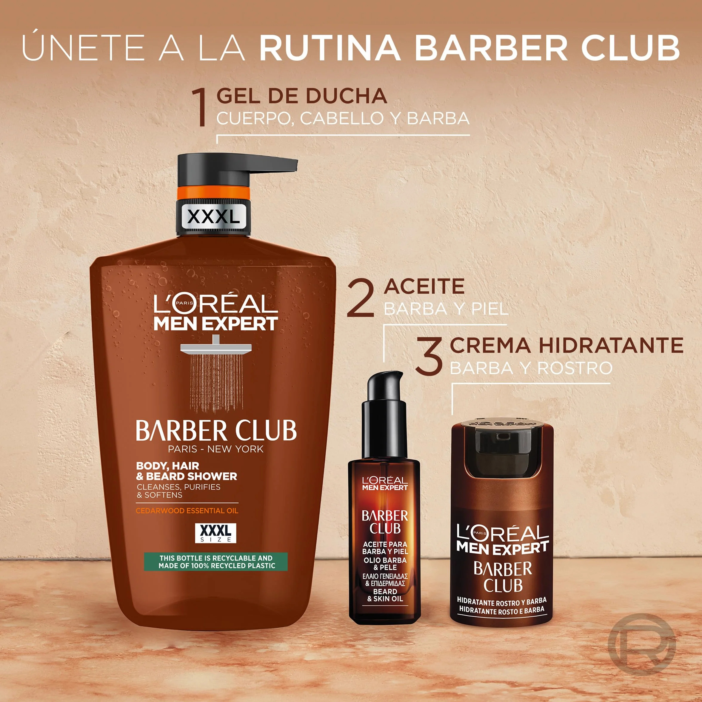 L'Oréal Men Expert żel pod prysznic Barber Club zawierający olejek z drewna cedrowego zapewniający oczyszczenie, odżywienie i nawilżenie brody, skóry i włosów