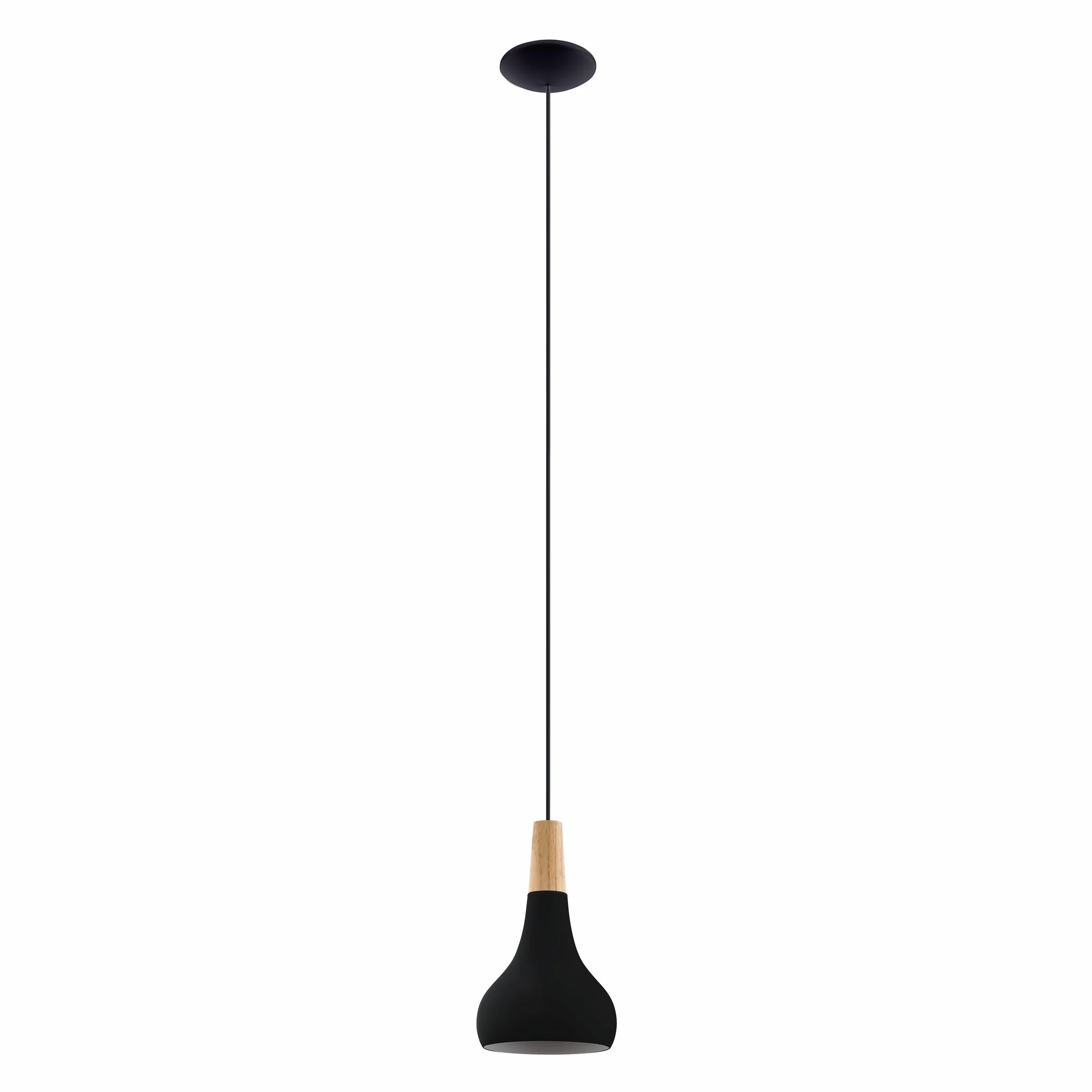 EGLO lampa wisząca Sabinar, lampka do salonu i jadalni | światło z metalu w kolorze czarnym i drewna w kolorze naturalnym, FSC100HB, oświetlenie wiszące, oprawka E27, Ø 18 cm