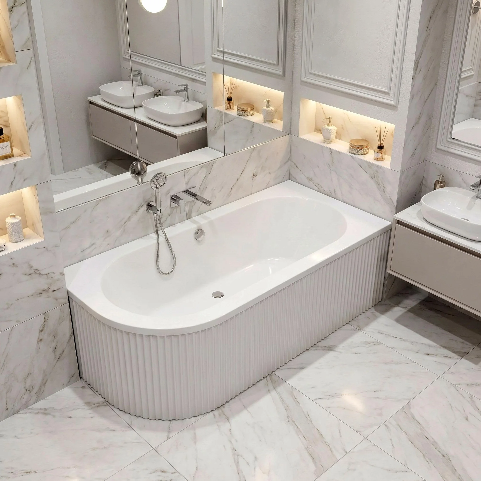 Rea - Wanna Akrylowa Narożna Orion Stripe Prawa 150cm - 160 x 75 x 56 cm