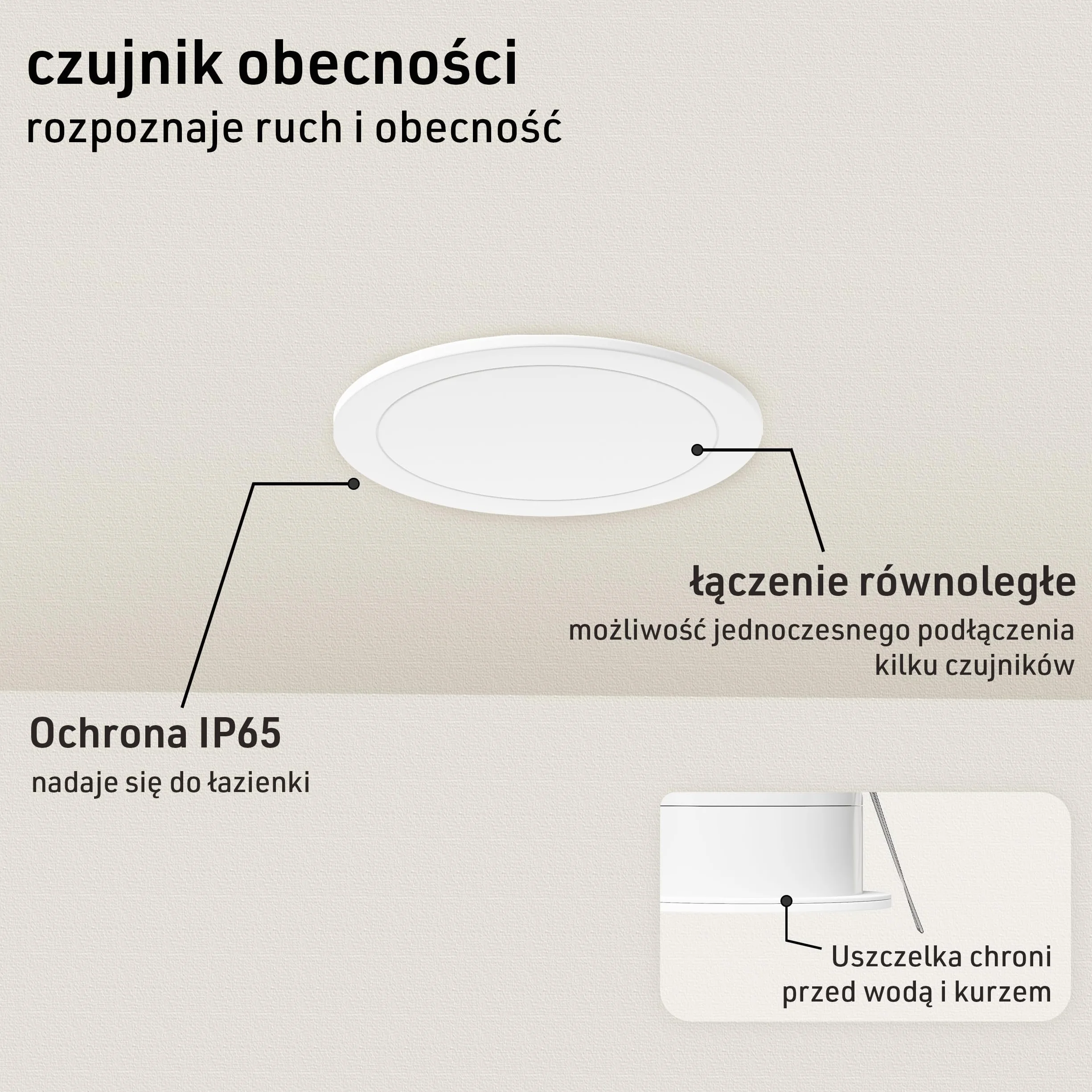 Oktaplex Noa zestaw 2 czujników obecności 24 GHz, 360 stopni, IP65, czujnik ruchu, 6 m, czujnik obecności, nadaje się do łazienki, podtynkowy, płaski, biały, 230 V