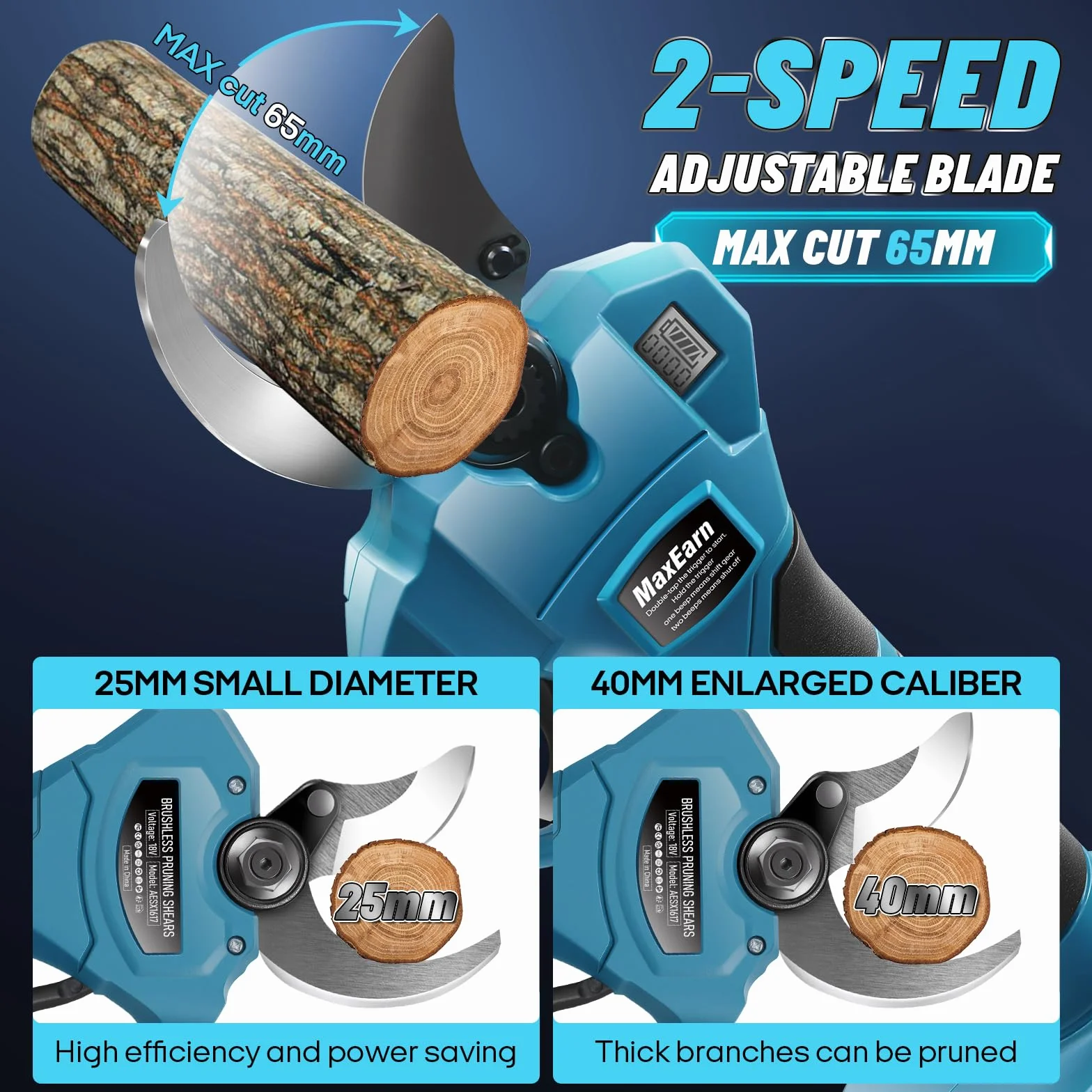 Makita akumulatorowe nożyce do gałęzi 40 mm, 65 mm otwór, bezszczotkowy, LCD