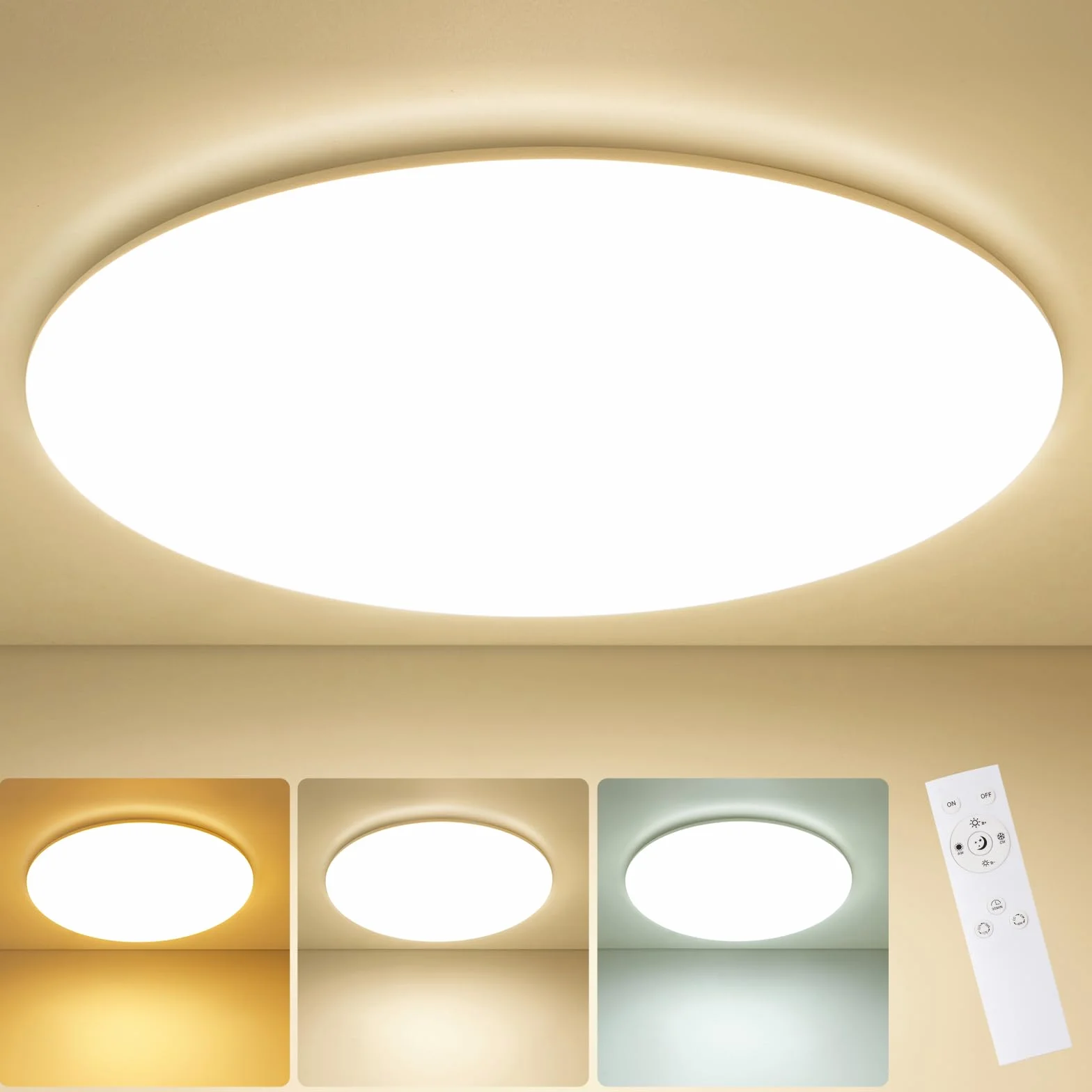 LEZOE Lampa sufitowa LED ściemnialna z pilotem φ45*5cm, 45W 5000 lm Lampa sufitowa 2700K-6500K z funkcją pamięci, biurowa Panel do salonu sypialni łazienki kuchni domowego biura owalna