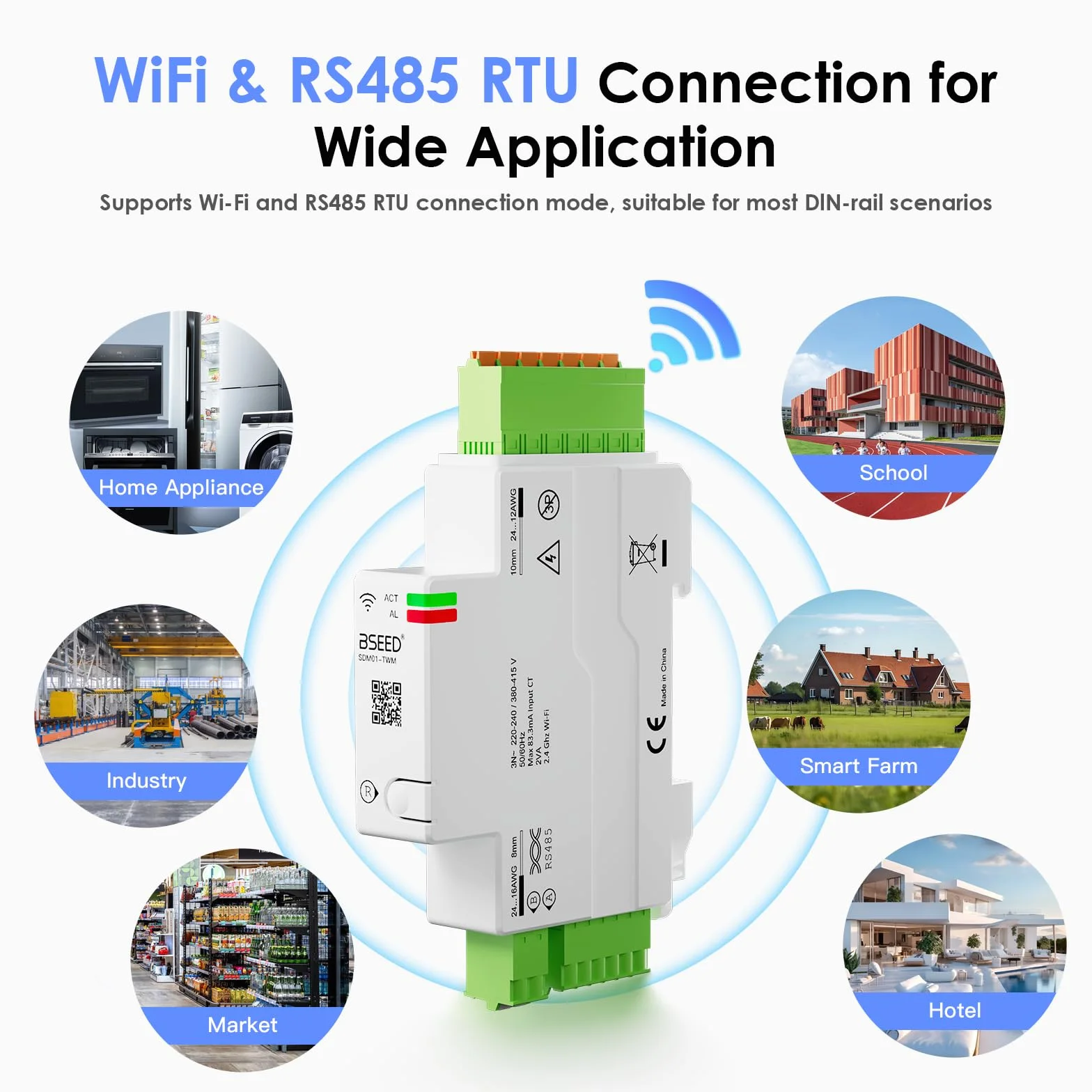 BSEED 3-fazowy inteligentny licznik prądu, 120A szyna DIN WLAN licznik energii z pomiarem zużycia prądu, Modbus RS485 RTU, zdalne sterowanie APP, przechowywanie danych, monitorowanie solarne