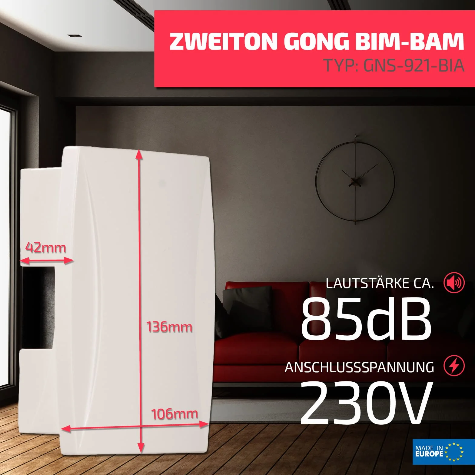 Sundi GNS-921 dwukolorowy dzwonek BIM-BAM, biały