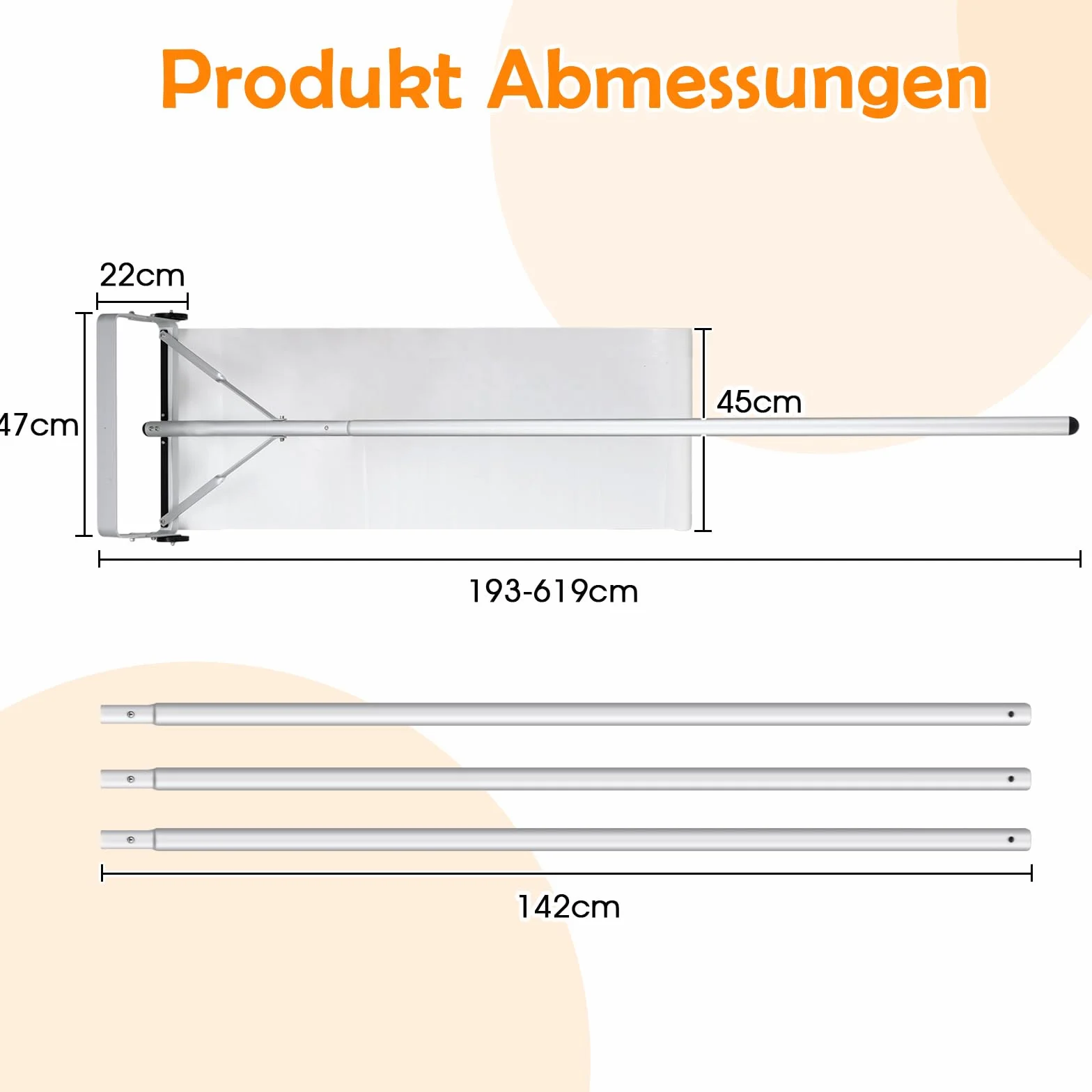 COSTWAY Odśnieżarka dachowa aluminiowa z kółkami, zakres regulacji 193-619 cm
