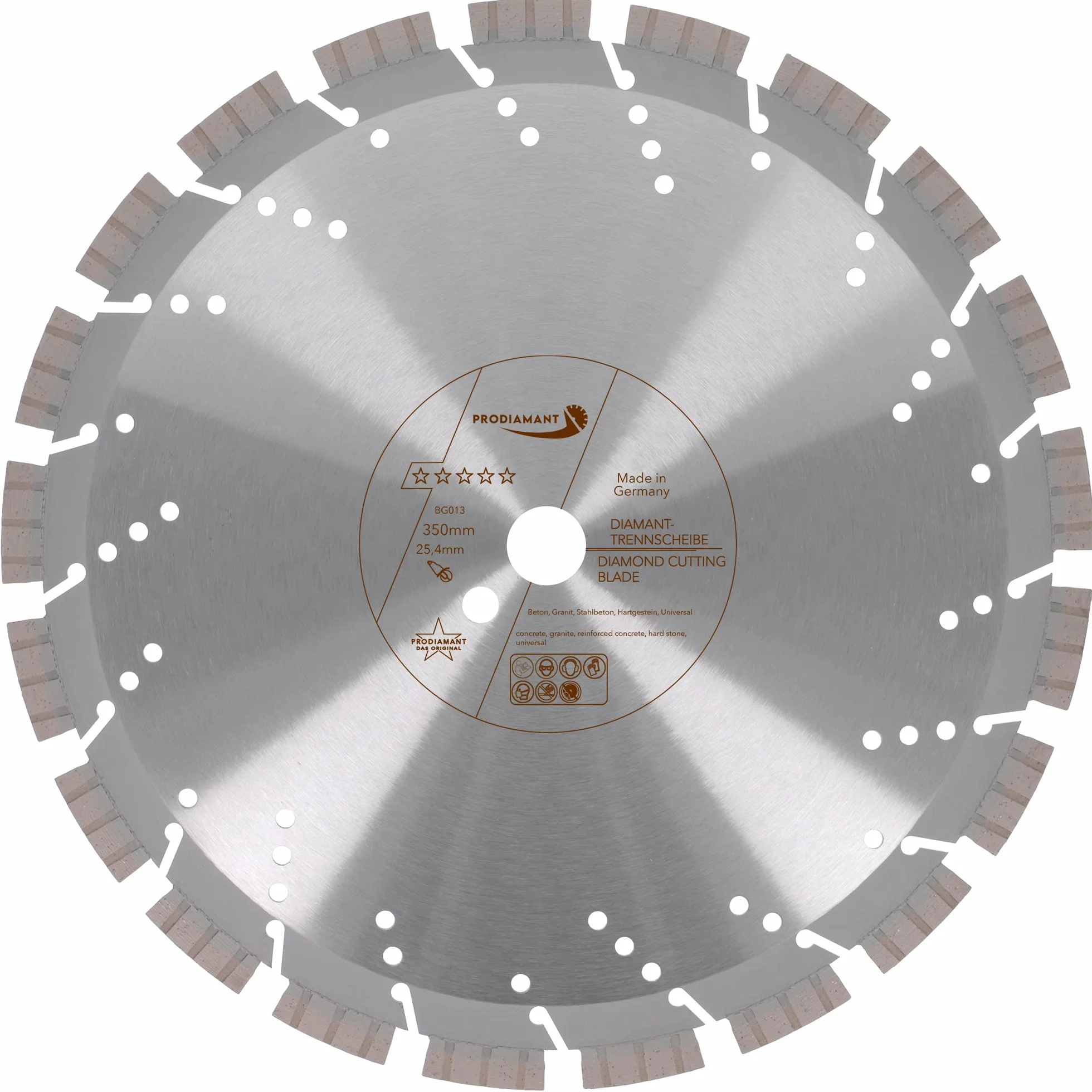 PRODIAMANT Profesjonalna diamentowa tarcza tnąca beton/granit Oxx 350 mm x 25,4 mm diamentowa tarcza do cięcia PDX82.118 350 mm do kamienia naturalnego, produktów betonowych, materiałów o średniej twardości i twardych