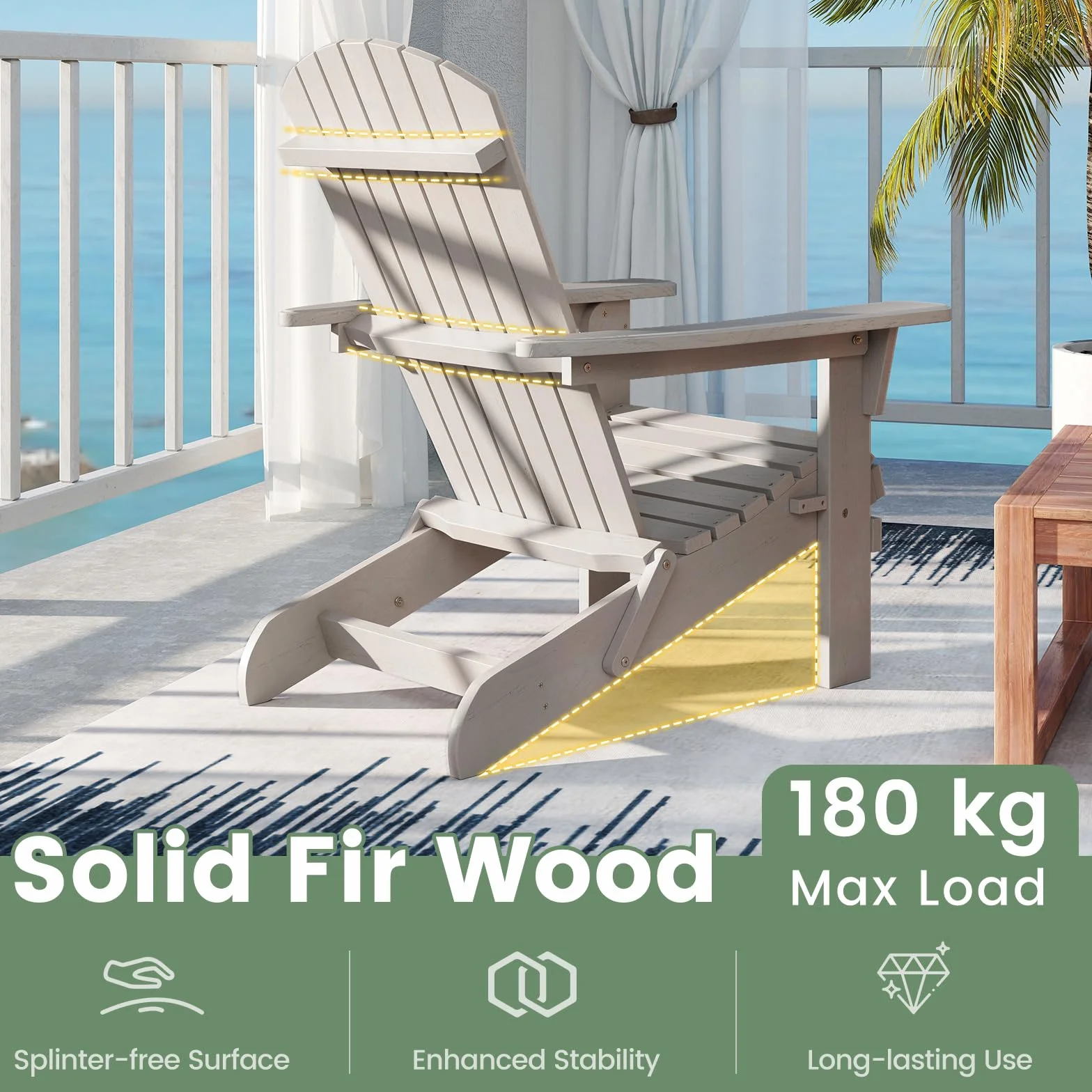 GIANTEX Adirondack składane krzesła 1/2, leżak zewnętrzny o konstrukcji z drewna świerkowego, wysokie oparcie i podłokietniki, obciążenie do 180 kg, krzesła na patio, do ogrodu (2, szare)