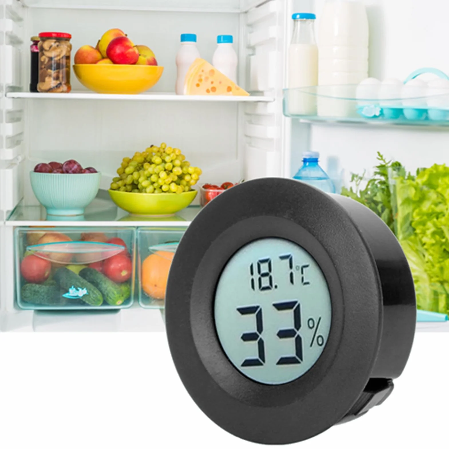 Cyfrowy termometr LCD Higrometr wilgotności Temperatura Miernik wewnętrzny do szafek chłodniczych ABS 45x14 (Black)