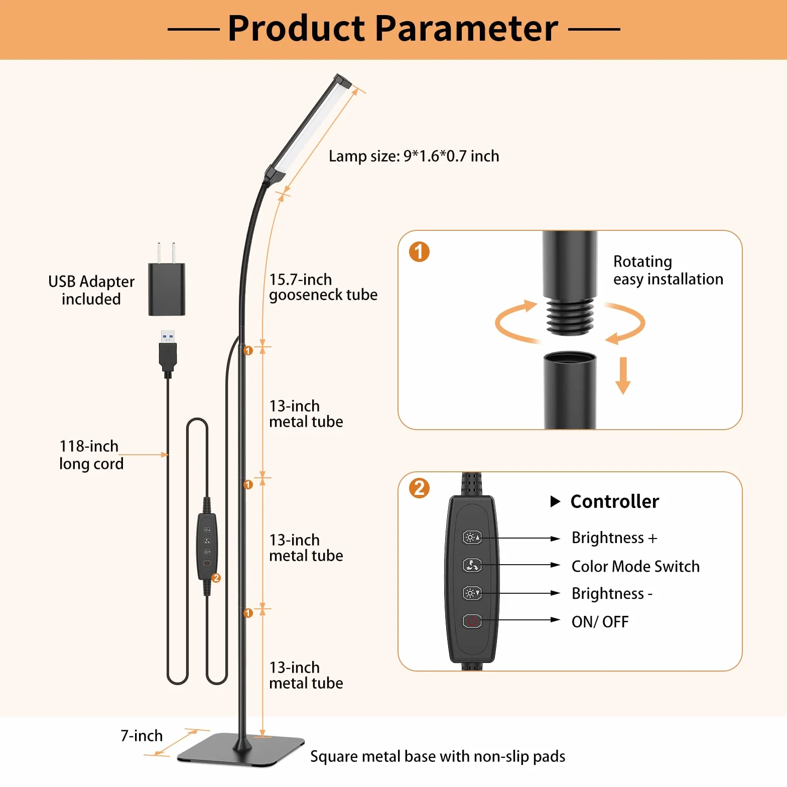 iFalarila Lampa podłogowa, 120 LED, 10 W, lampa stojąca w 3 kolorach i 10 jasnościach, lampa stojąca z elastycznym ramieniem, do salonu, sypialni, biura