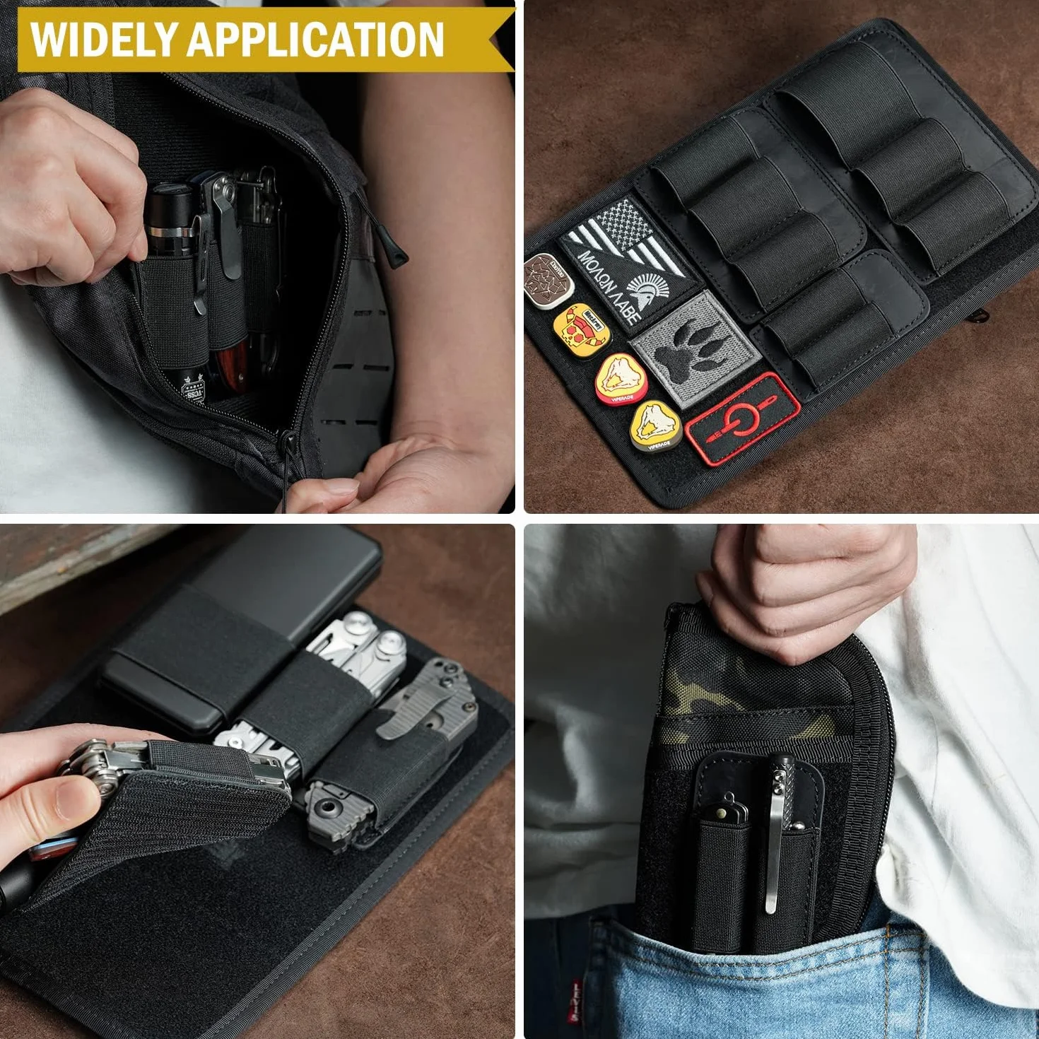 VIPERADE PL6 EDC elastyczna łatka organizatora z haczykiem, skórzany uchwyt boczny EDC do taktycznego pióra latarki EDC Battery Przekładnie do organizowania codziennej torby