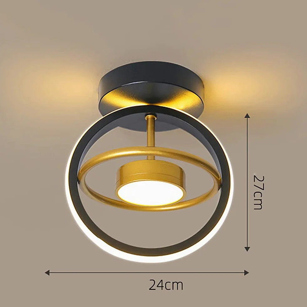 Okrągła lampa wisząca LED do przedpokoju, czarno-złota konstrukcja, zmienna trójkolorowa lampa sufitowa LED, metalowa oprawa sufitowa, dekoracja salonu