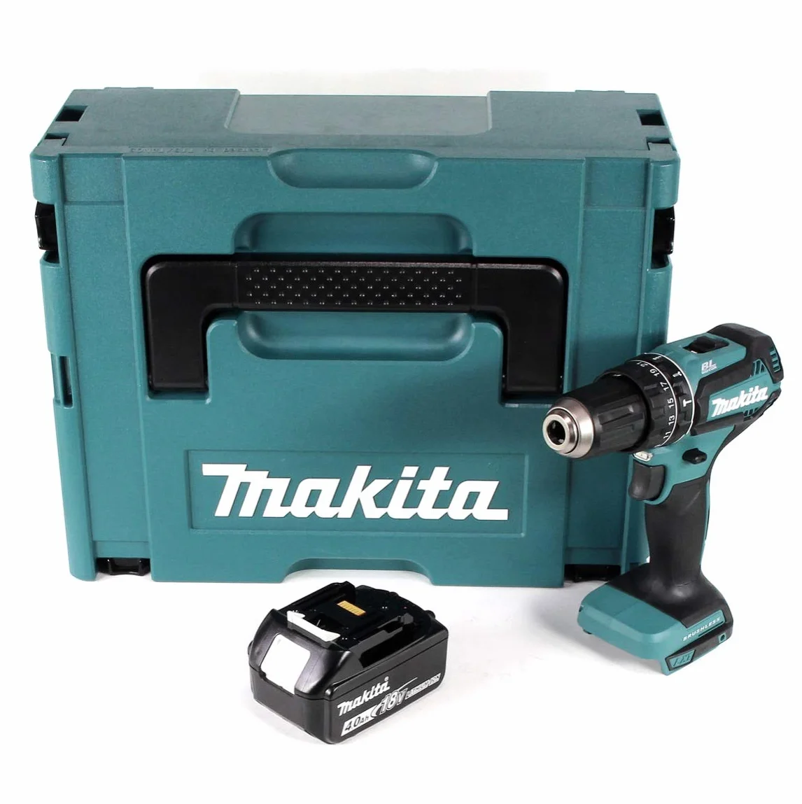 Makita DHP 485 M1J 18 V wiertarko-wkrętarka udarowa z akumulatorem litowo-jonowym Makpac + 1 x akumulator 4,0 Ah – bez ładowarki