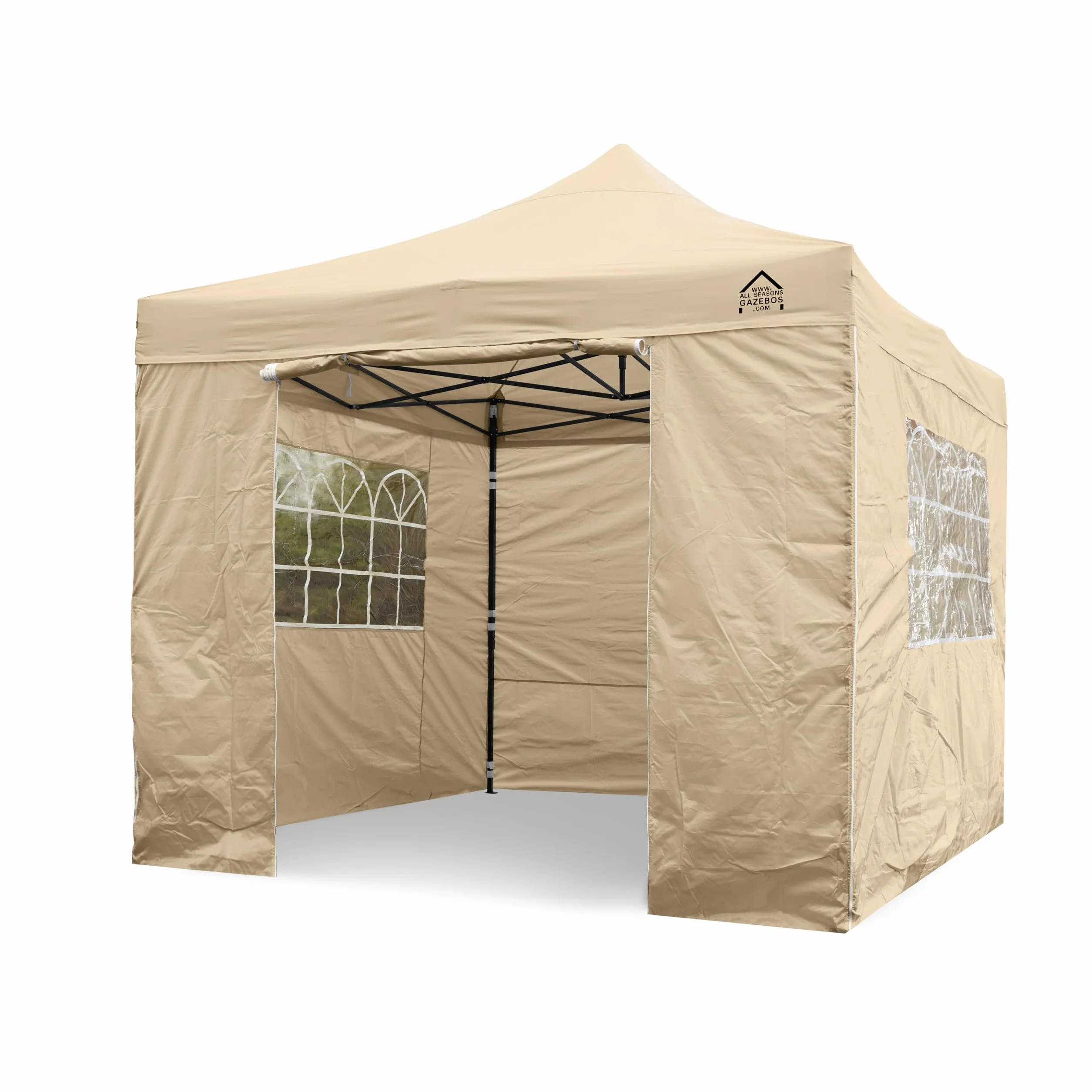 All Seasons Gazebos Wytrzymały w pełni wodoodporny pawilon rozkładany 3 x 3 m z 4 ścianami bocznymi i pakietem akcesoriów - beżowy