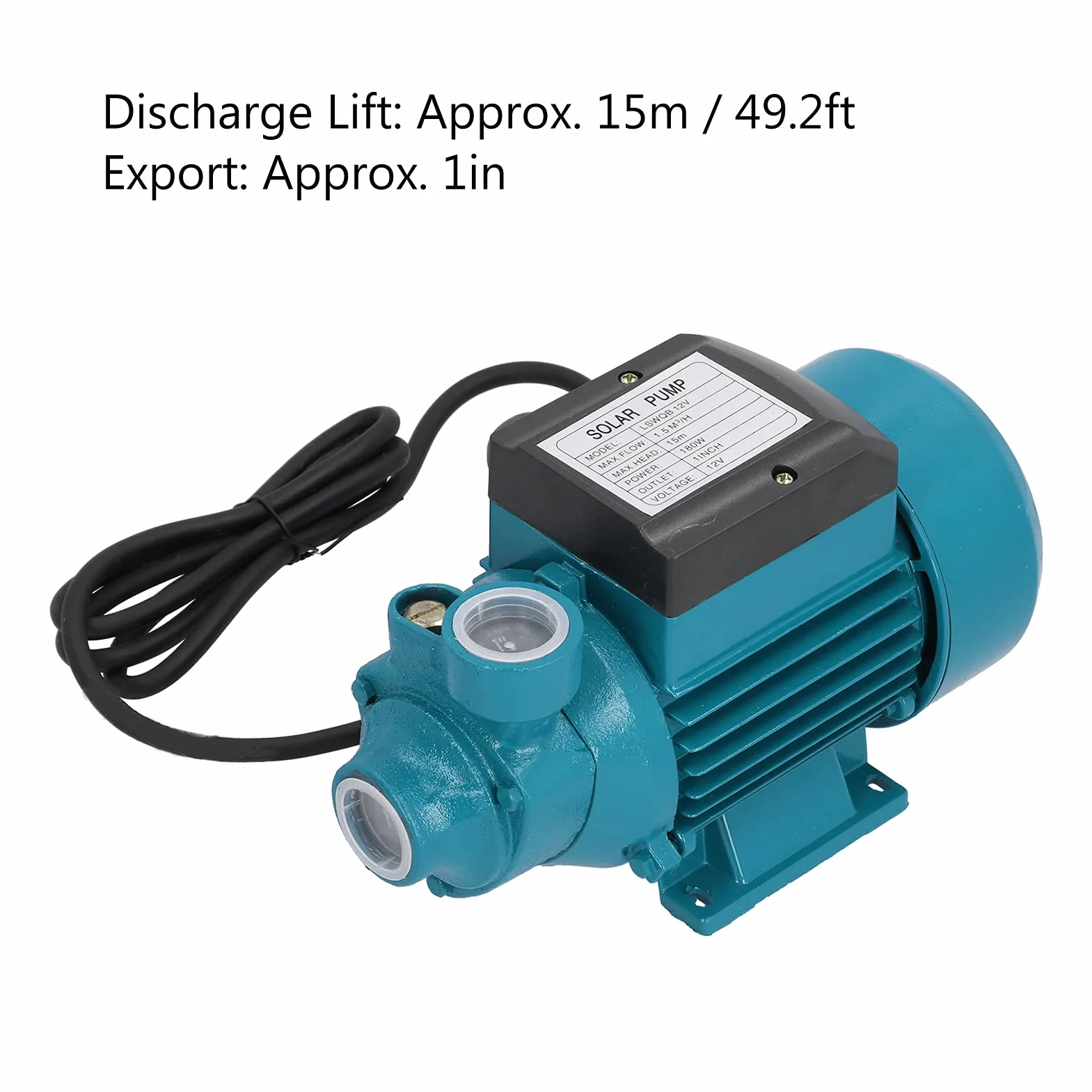Wodna Pompa Elektryczna 180W DC12V do Transferu i Usuwania Wody z Ogrodu, Wanny, Beczki na Deszczówkę, Basenu, Stawów i Akwariów
