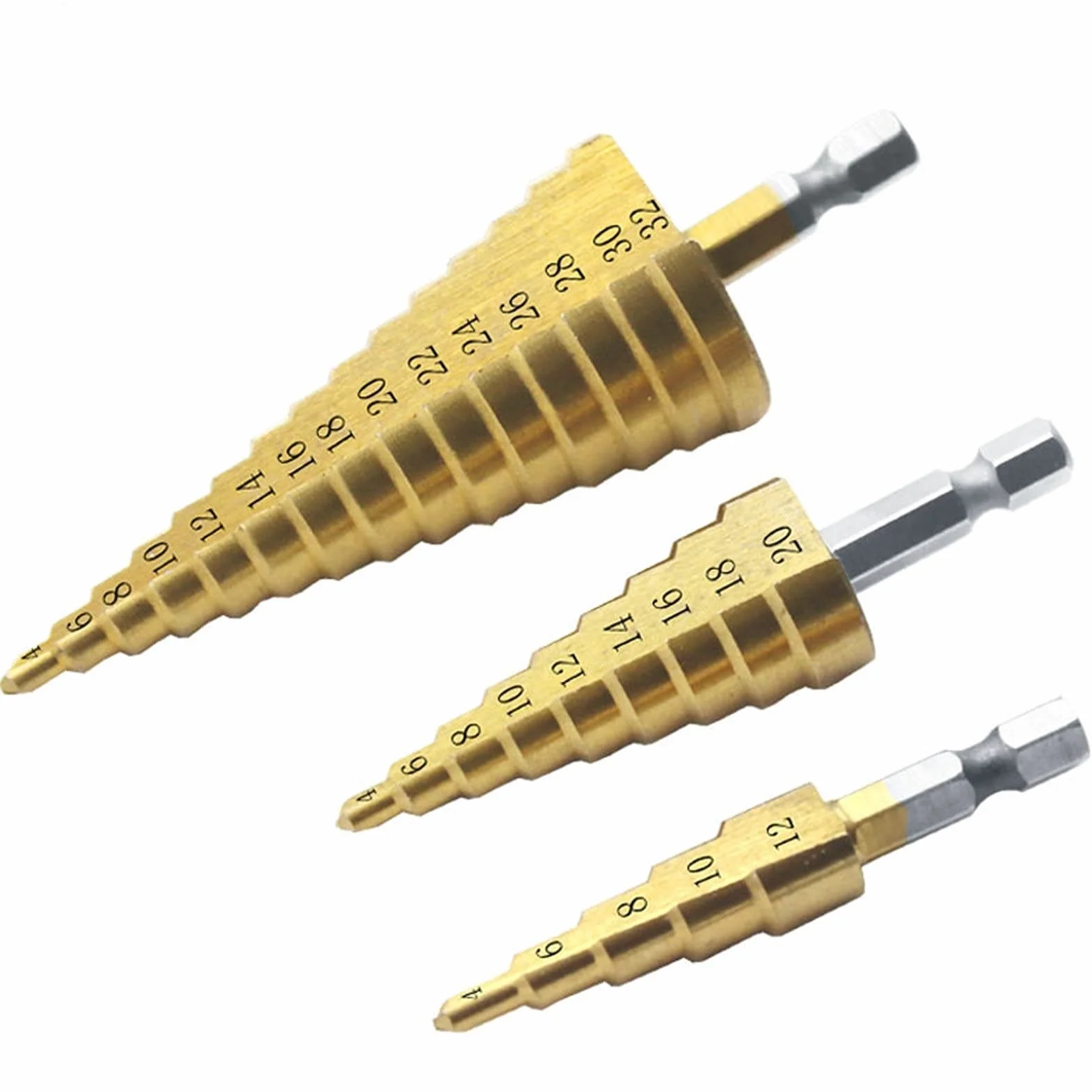 Wiertła do cięcia stali HSS duży stożek stopniowy t-ittan powlekany metal wiertła zestaw narzędzi tnących wycinak otworów 4-12/20/32mm (kolor: 1 szt. 4 20 mm) (1 szt. 4 32 mm)