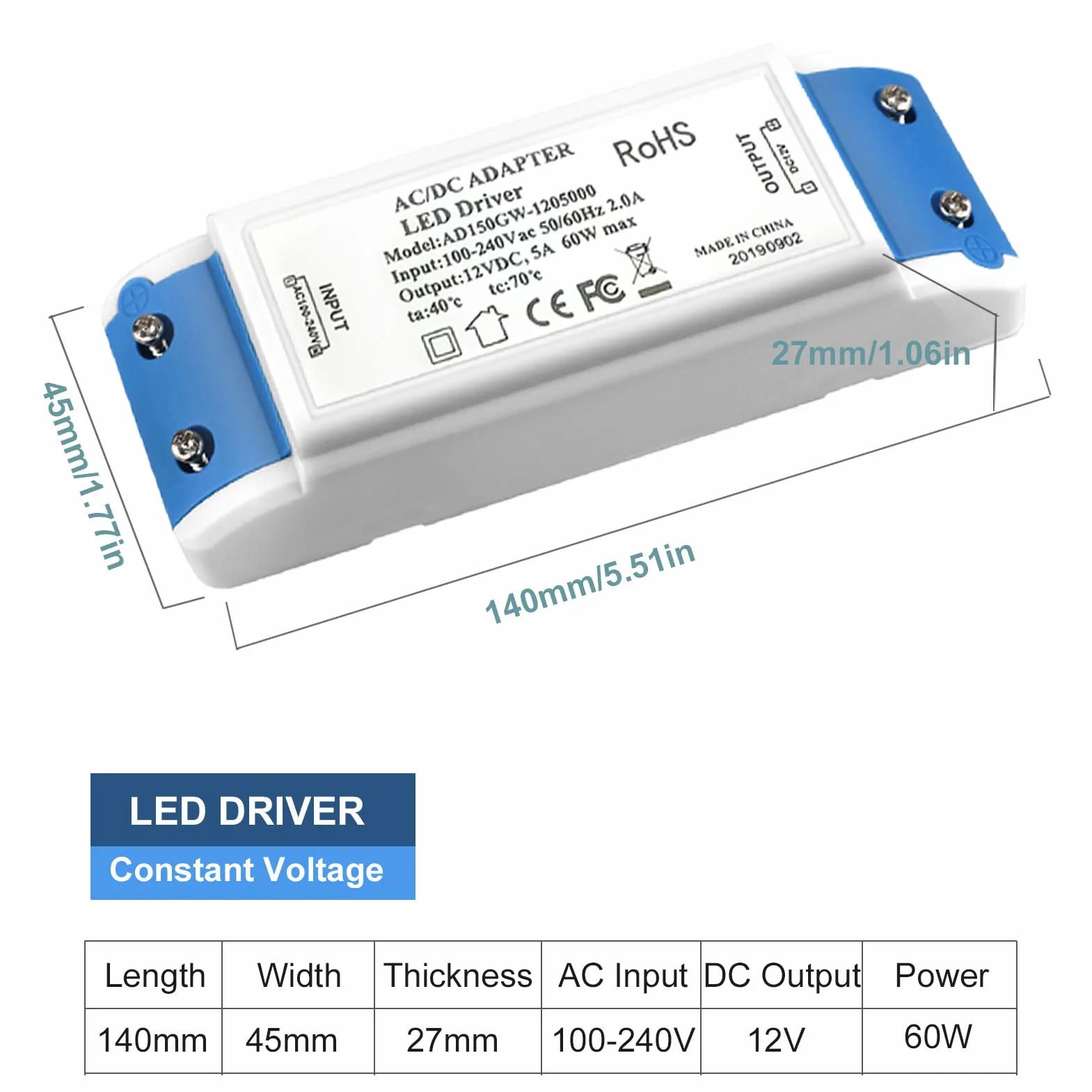 Sterownik LED 12 V 60 W 5 A zasilacz LED, transformator 240 V AC do 12 V DC, napęd LED o stałym napięciu, transformatory LED niskiego napięcia do taśm LED, lamp szafkowych i żarówek LED G4, MR11, MR16