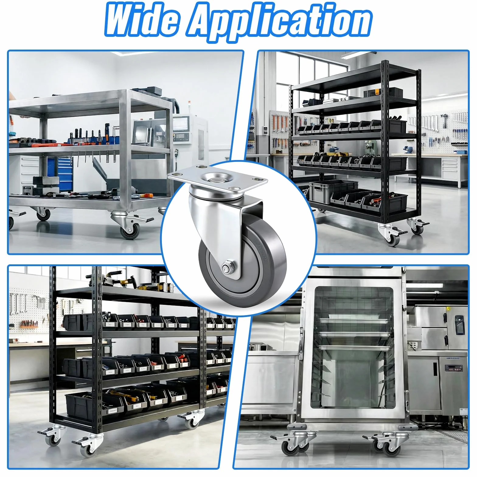 Zestaw 4 kółek obrotowych 4-calowych, wytrzymałe szare koła poliuretanowe, płynny obrót o 360 stopni, udźwig 1100 funtów, 4 sztuki do wózków, urządzeń przemysłowych i stołów warsztatowych