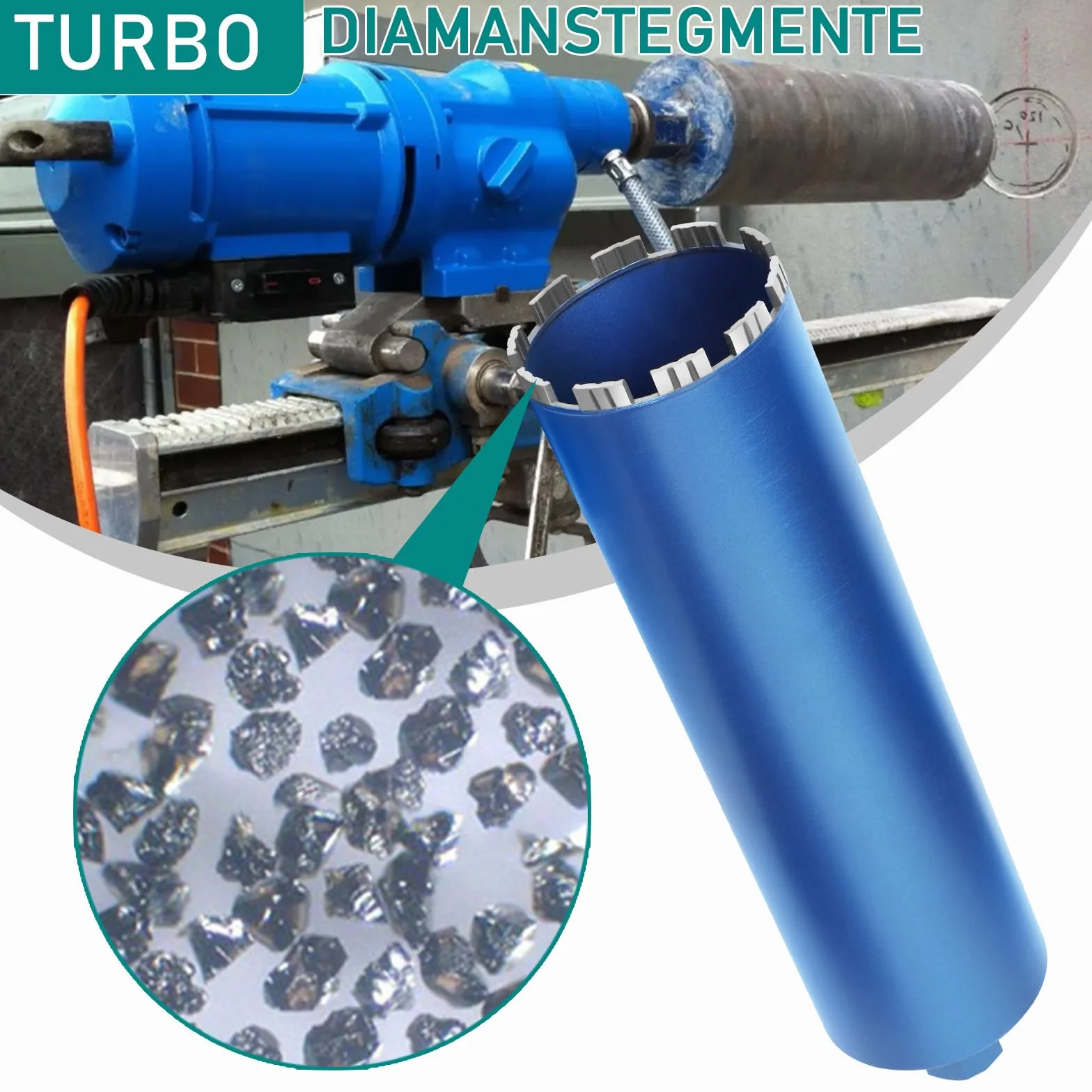 Diamentowa koronka wiertnicza do wiertarki rdzeniowej, Turbo wiertło rdzeniowe z SDS-Plus - 1 1/4" - Ø 62 mm - długość całkowita 460 mm - ze stopu metalu - wiertło do puszek na sucho do betonu
