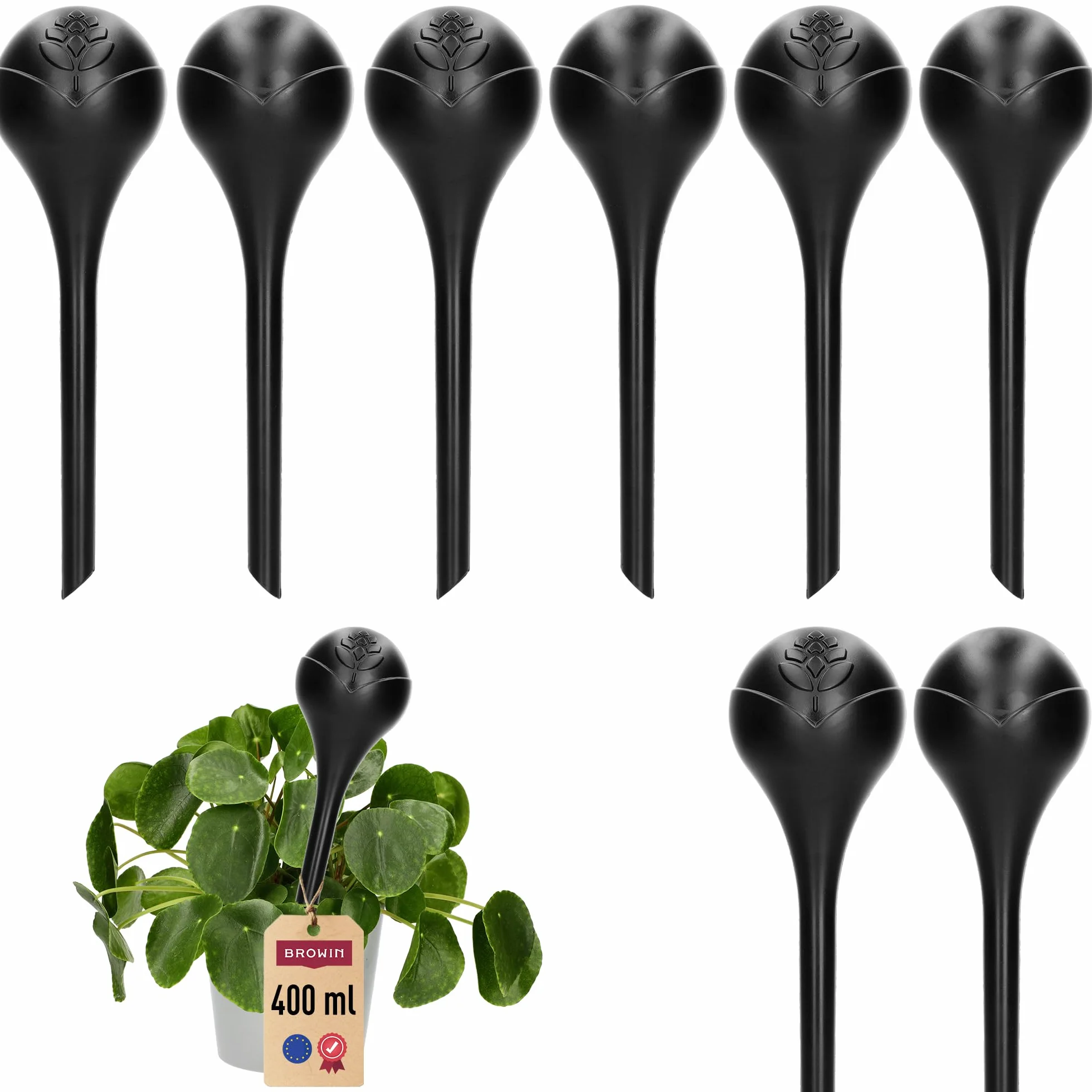 BROWIN® Kule nawadniające do roślin 720919 | zestaw do automatycznego nawadniania roślin 400 ml (4 szt., Czarne)