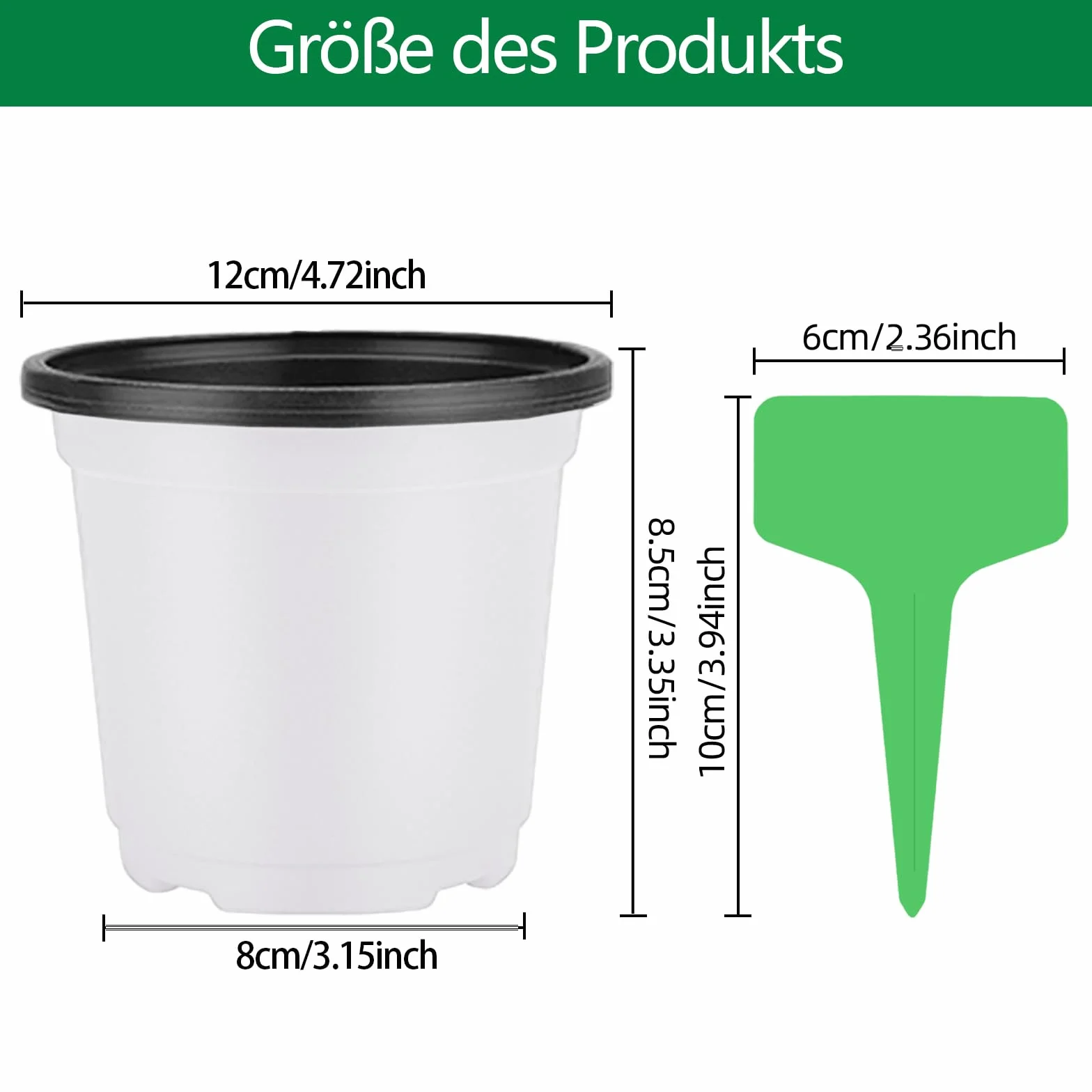100 doniczek do uprawy roślin, 12 cm, z tworzywa sztucznego, okrągłe, plastikowe, do użytku wewnątrz i na zewnątrz, białe doniczki do sadzenia, 100 sztuk, 100 sztuk