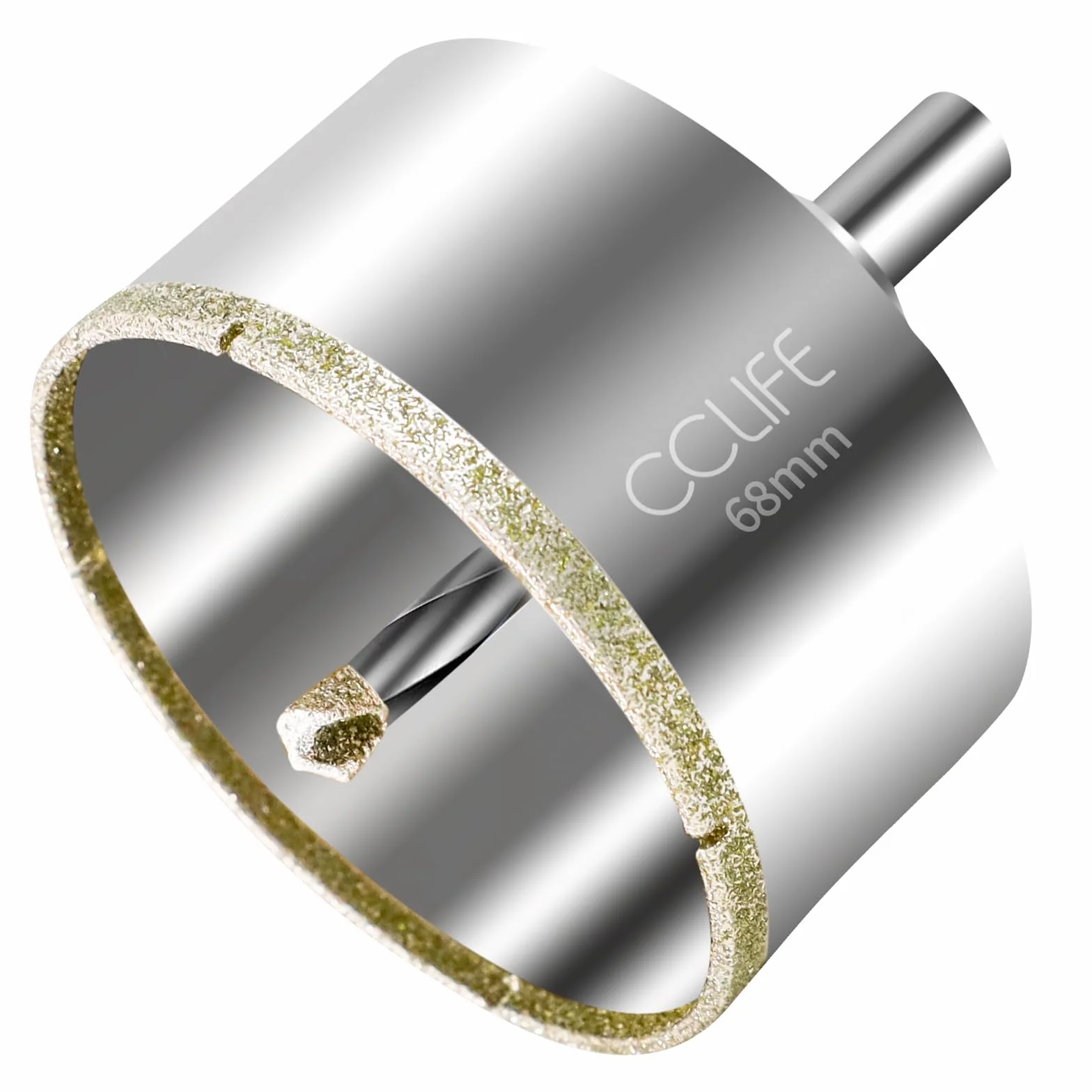 CCLIFE diamentowe wiertło, 68mm diamentowa otwornica z wiertełkiem osiowym, stal węglowa 45#, wiertło do szkła z powłoką diamentową do ceramiki, granitu, szkła