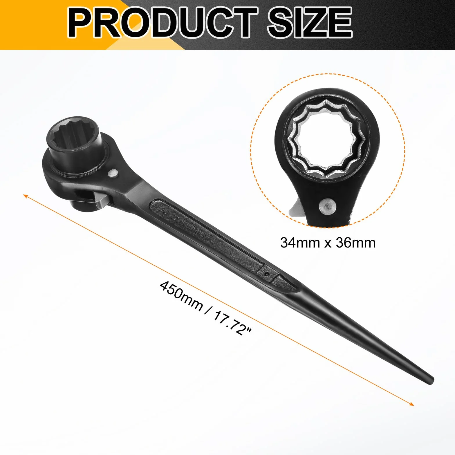 QUARKZMAN Klucz grzechotkowy rusztowanie Podger 34 mm x 36 mm CR-V podwójne gniazdo końcowe 12-punktowe narzędzie podger rusztowanie Spud do naprawy samochodów, konserwacja mechaniczna, czarny