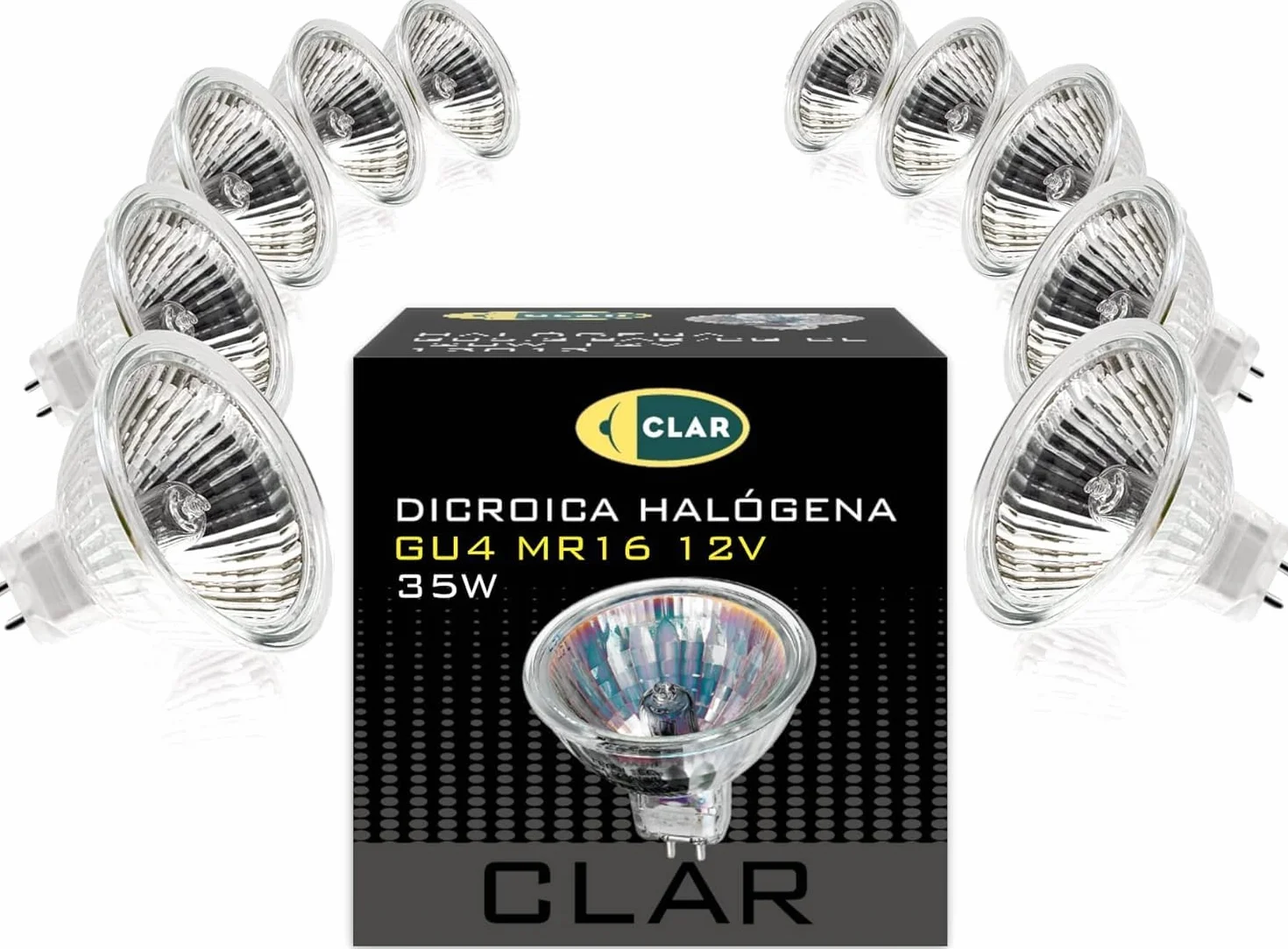 CLAR - Żarówka halogenowa 35 W, żarówka 12 V, reflektor 12 V, lampa halogenowa, żarówka GU4, żarówka alogenowa, reflektor halogenowy, lampa halogenowa (opakowanie 10)