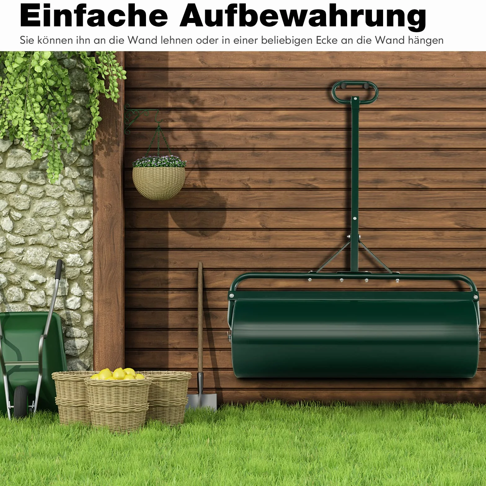 FANTASK Walec do trawy metalowy 30 cm z uchwytem 63 l napełniany wodą i piaskiem