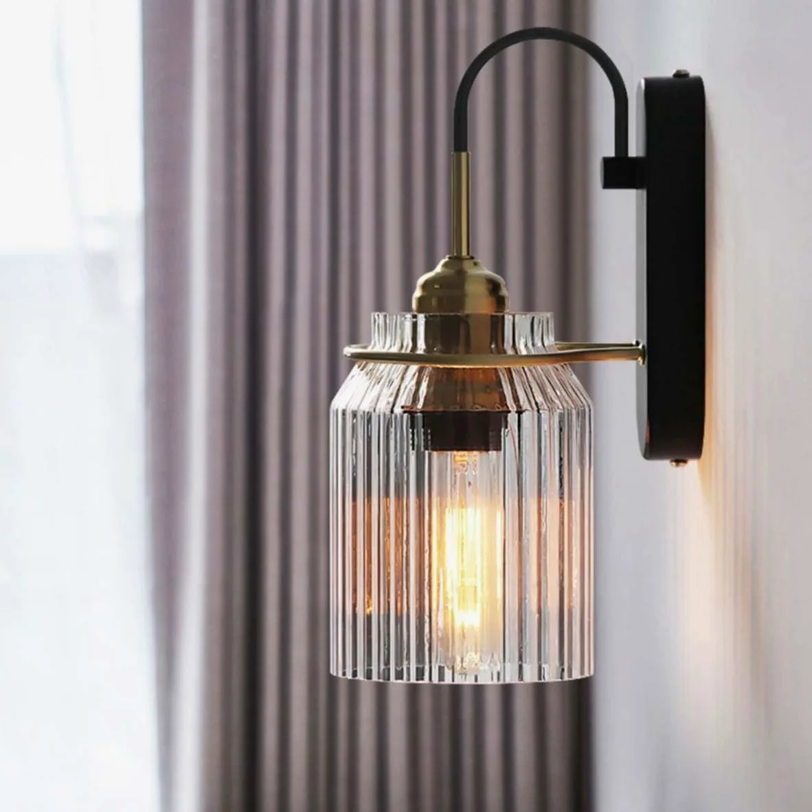 Szklana lampa ścienna E27 w stylu vintage, lampa ścienna do wnętrz w stylu industrialnym, retro, w kształcie lejka, kryształowa lampa ścienna z metalową podstawą, lampka nocna, dekoracyjna lampa do s