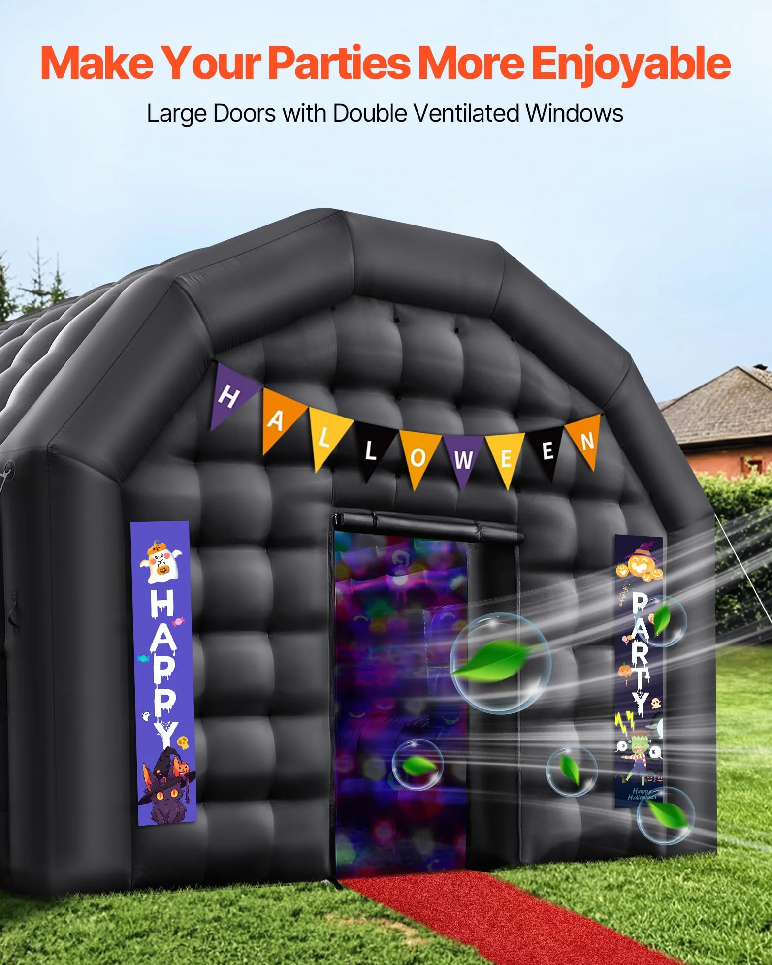 VEVOR nadmuchiwany namiot nocny, 6 x 5 x 3,7 m, nadmuchiwany namiot imprezowy z dmuchawą 680 W i workiem z piaskiem, wentylowany klub nocny z 2 oknami, na imprezę, urodziny, wesele
