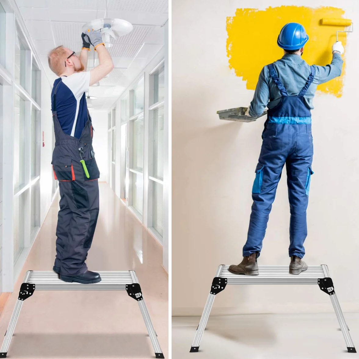 COSTWAY Aluminiowa platforma robocza, składana drabina z aluminiową platformą, składany stół warsztatowy, obciążenie do 150 kg, do garażu, ciężarówki, wewnątrz i na zewnątrz