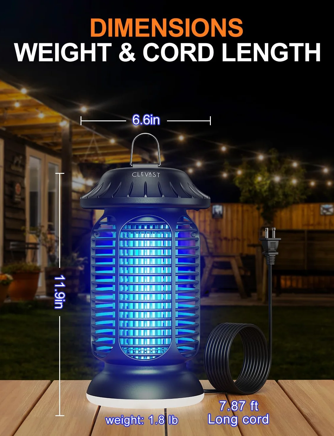 CLEVAST Elektryczna lampa na komary UV wodoodporna niszczarka na owady zewnętrzna czarna retro